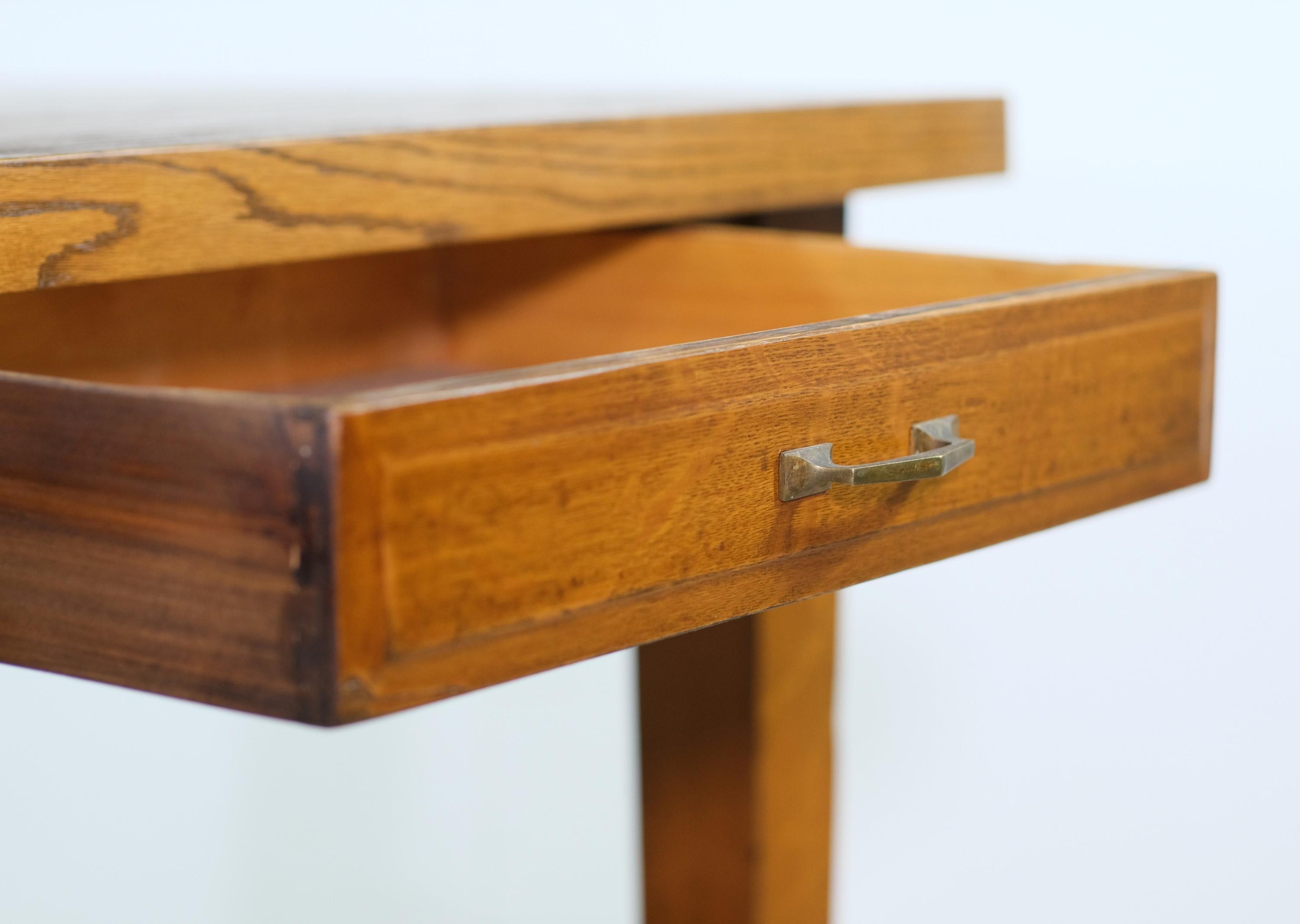 Industrial Oak 5 Leg Library Table 6 Drawers Brass Details Refinished