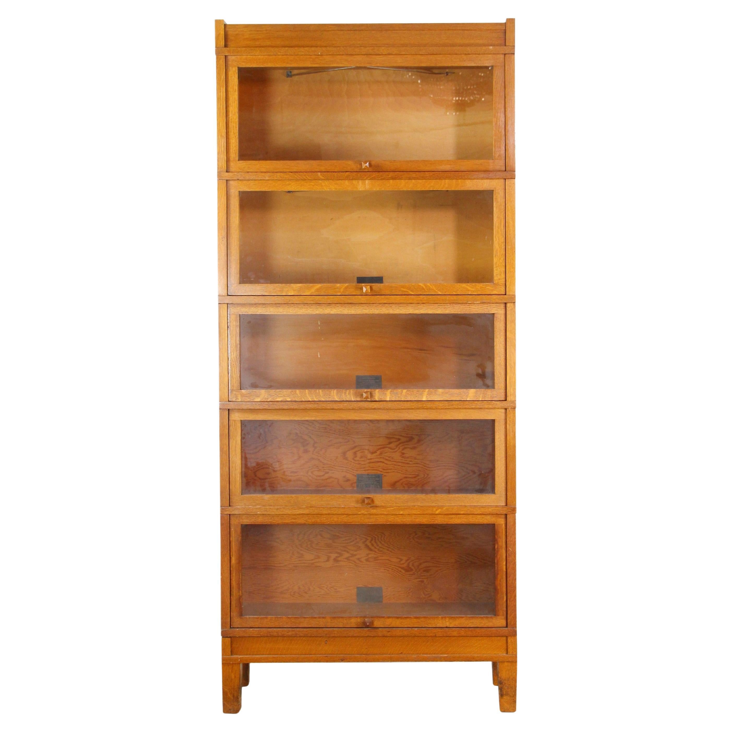 Oak 5 Section Glass Door Barrister Bookcase by Globe Wernicke