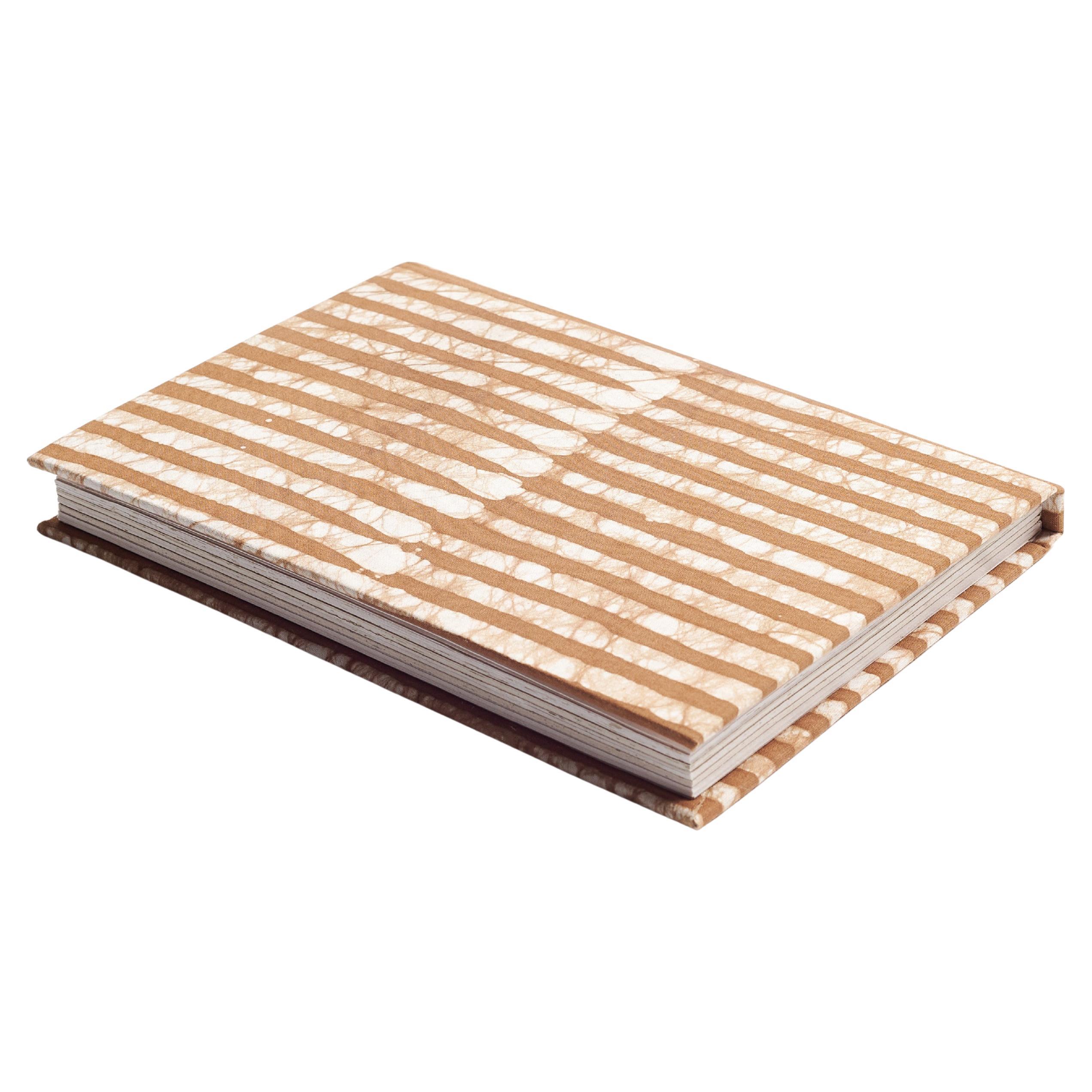 Oak Wax Block Printed Cotton Cover Hand Made Journal With Handmade Paper For Sale