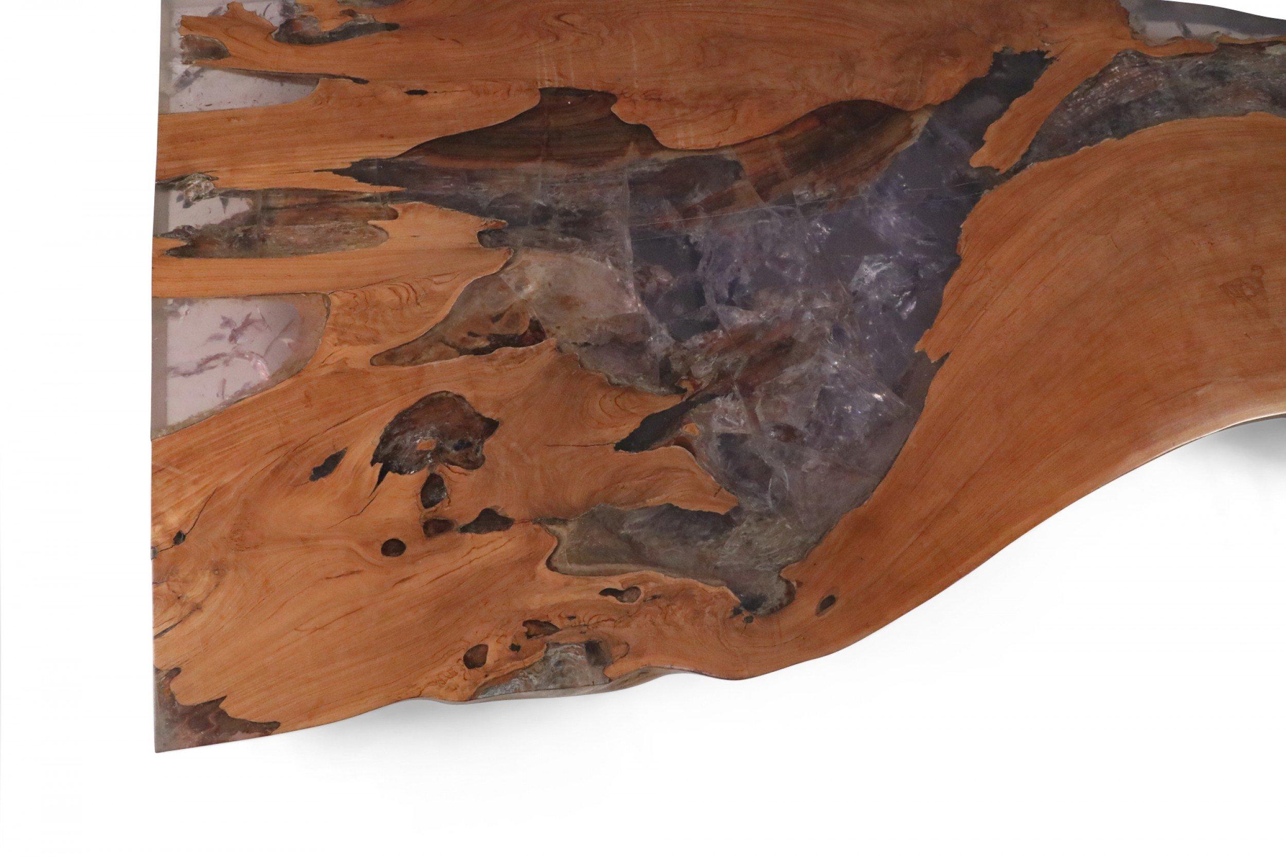 Live Edge Oak Organic Slab with Resin Inlay Coffee Table For Sale 1