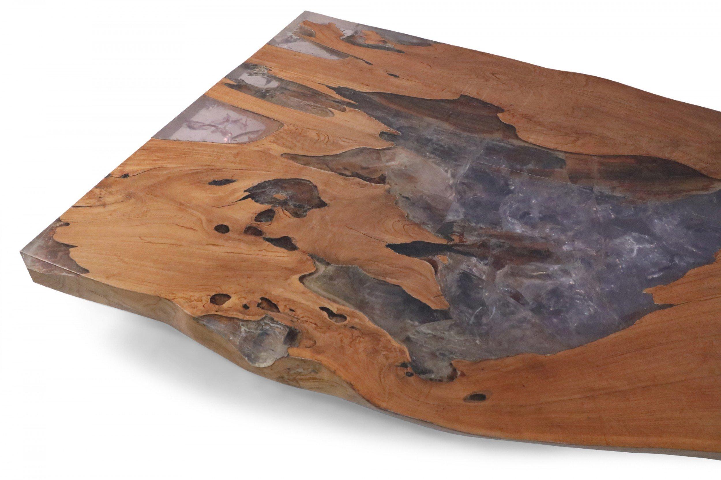 Live Edge Oak Organic Slab with Resin Inlay Coffee Table For Sale 2