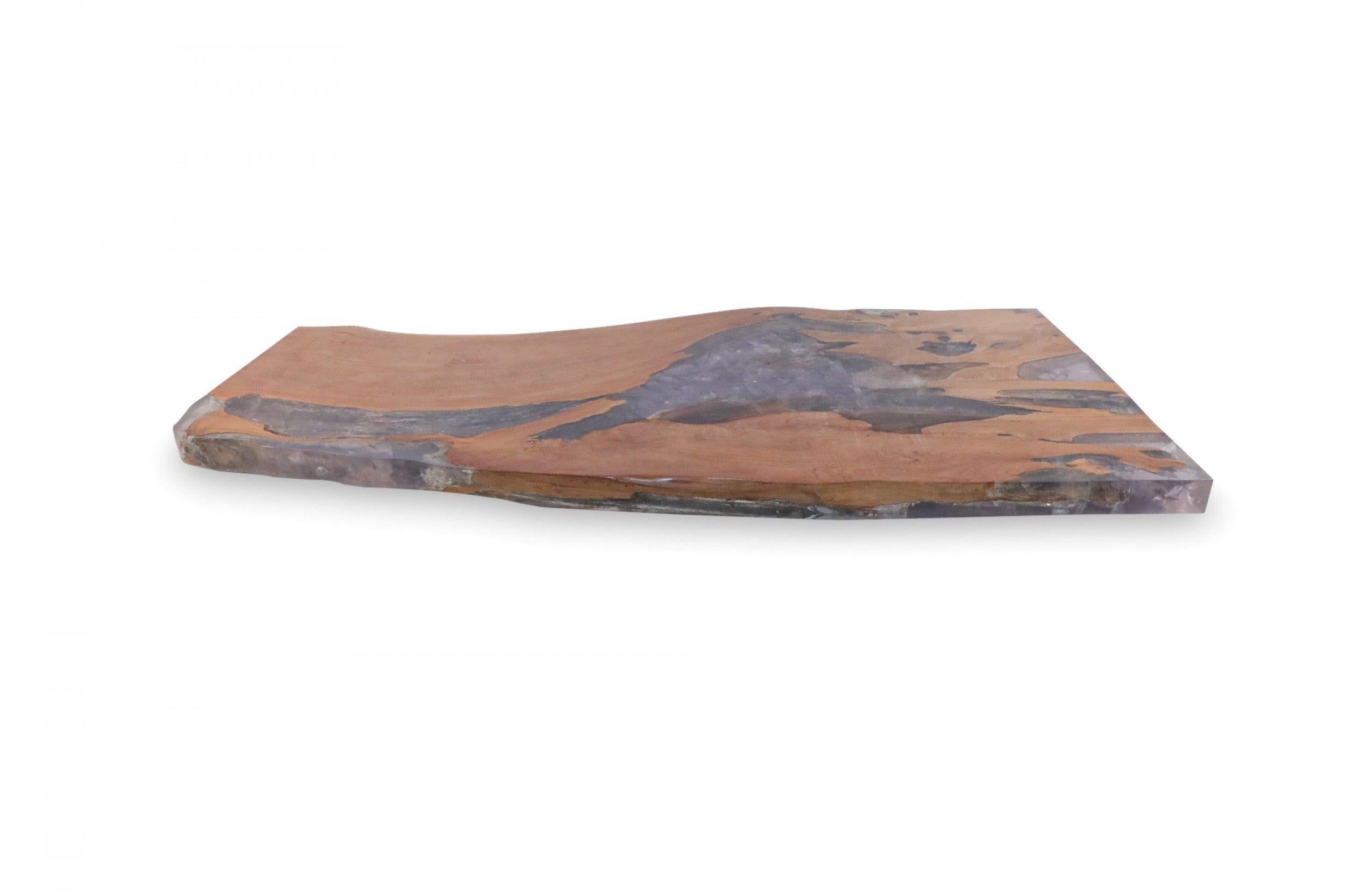 Modern Live Edge Oak Organic Slab with Resin Inlay Coffee Table For Sale