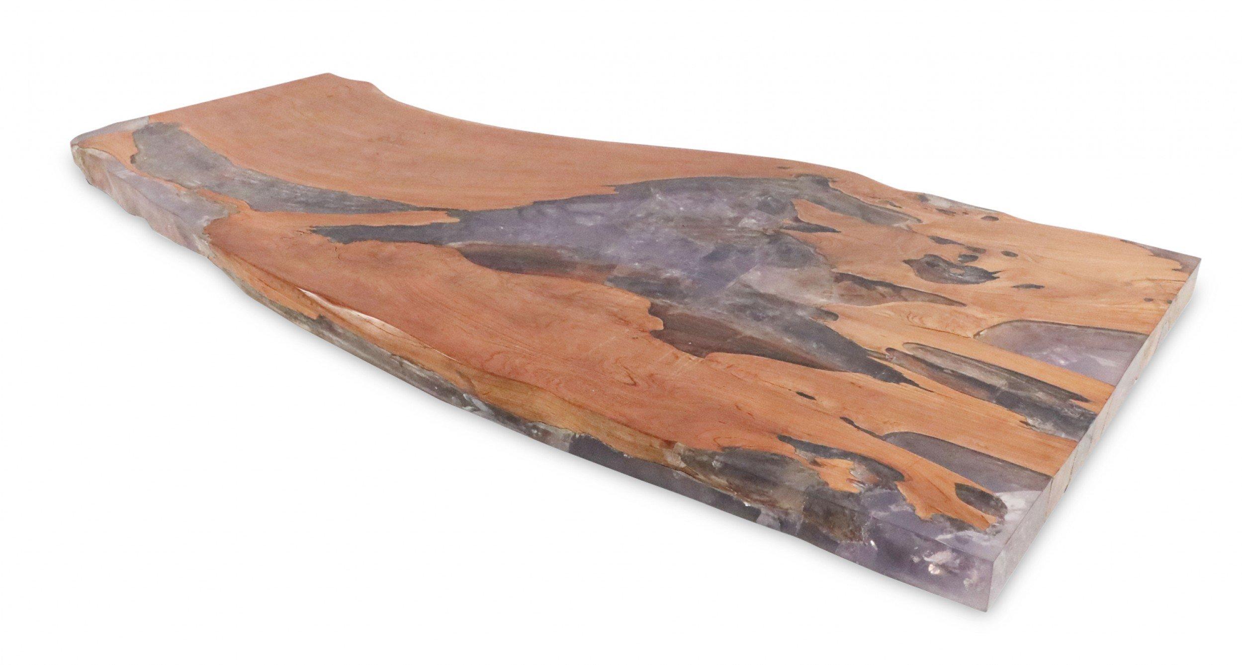 American Live Edge Oak Organic Slab with Resin Inlay Coffee Table For Sale