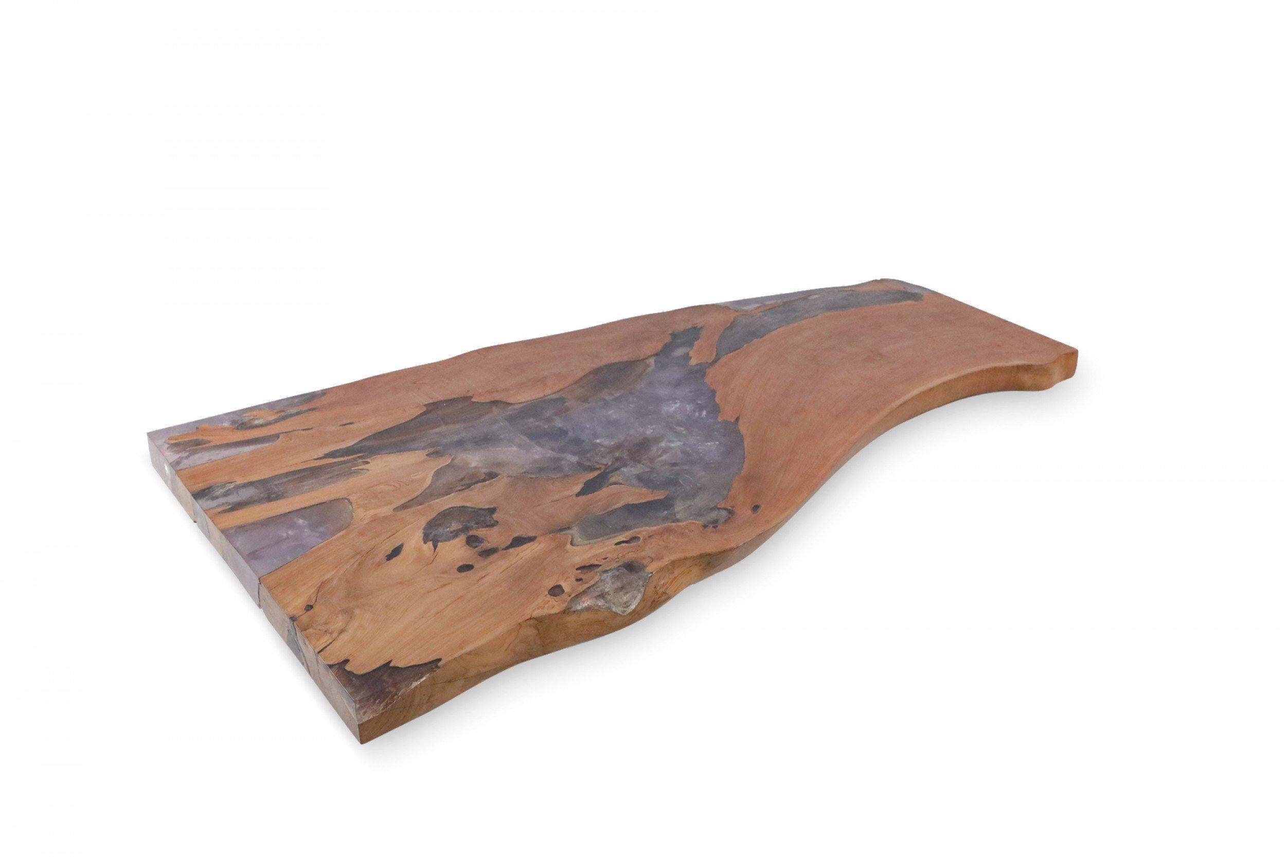 20th Century Live Edge Oak Organic Slab with Resin Inlay Coffee Table For Sale