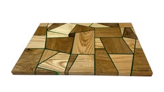 Oak and ash cutting board with fine green expocide resin lines
