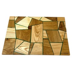Oak and ash cutting board with fine green expocide resin lines
