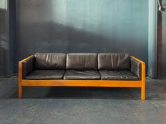 Sofa aus Eiche und schwarzem Leder