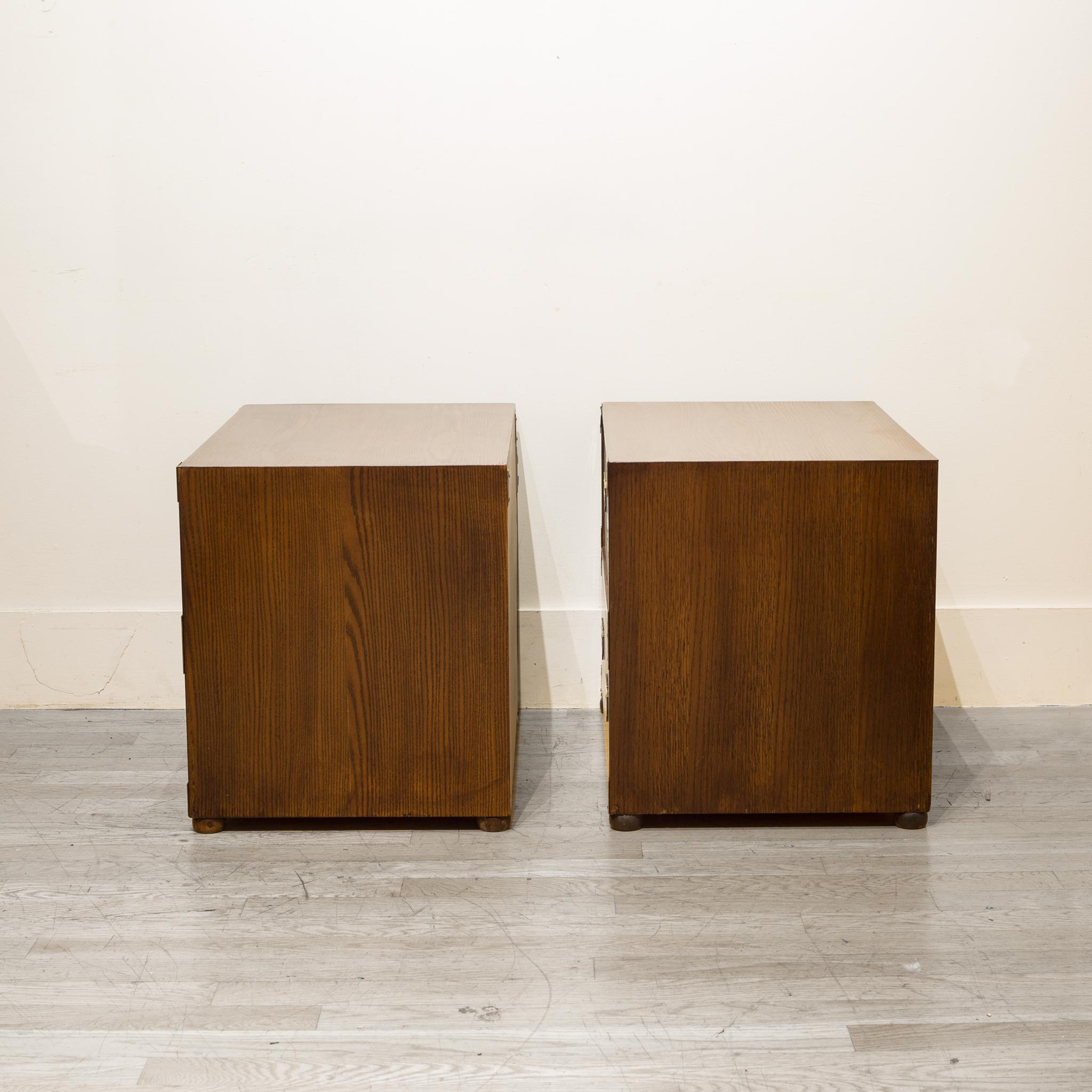 Oak and Brass Campaign Chest Nightstands/Dresser, circa 1960 1