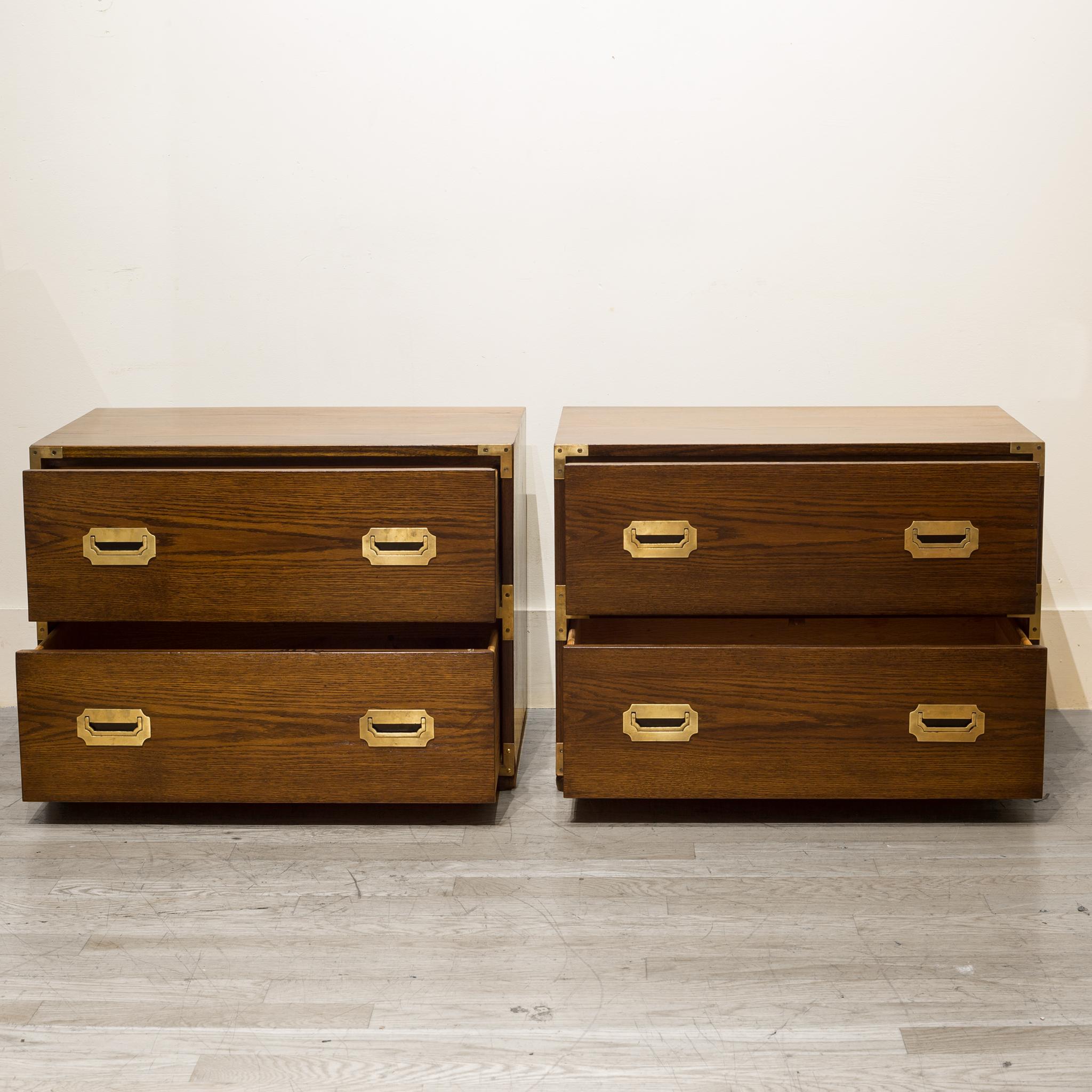 Oak and Brass Campaign Chest Nightstands/Dresser, circa 1960 In Good Condition In San Francisco, CA