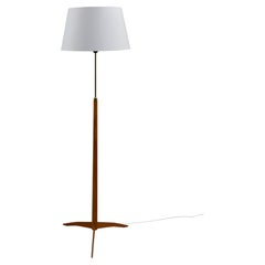 Oak and Brass Floor Lamp Marked “GO 12 WDH”, Sweden, 1950s