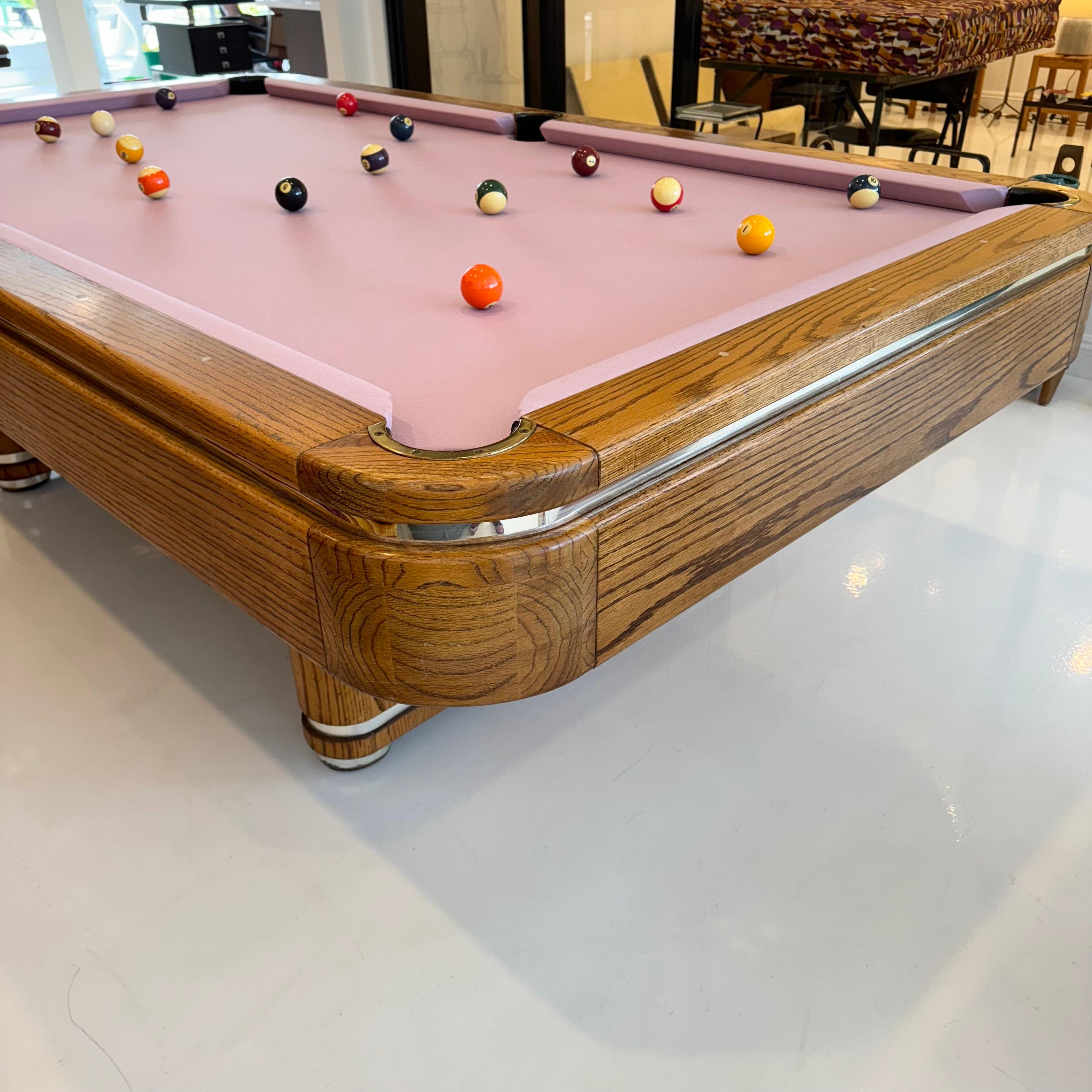 Oak and Brass Golden West Pool Table, 1980s USA For Sale 4