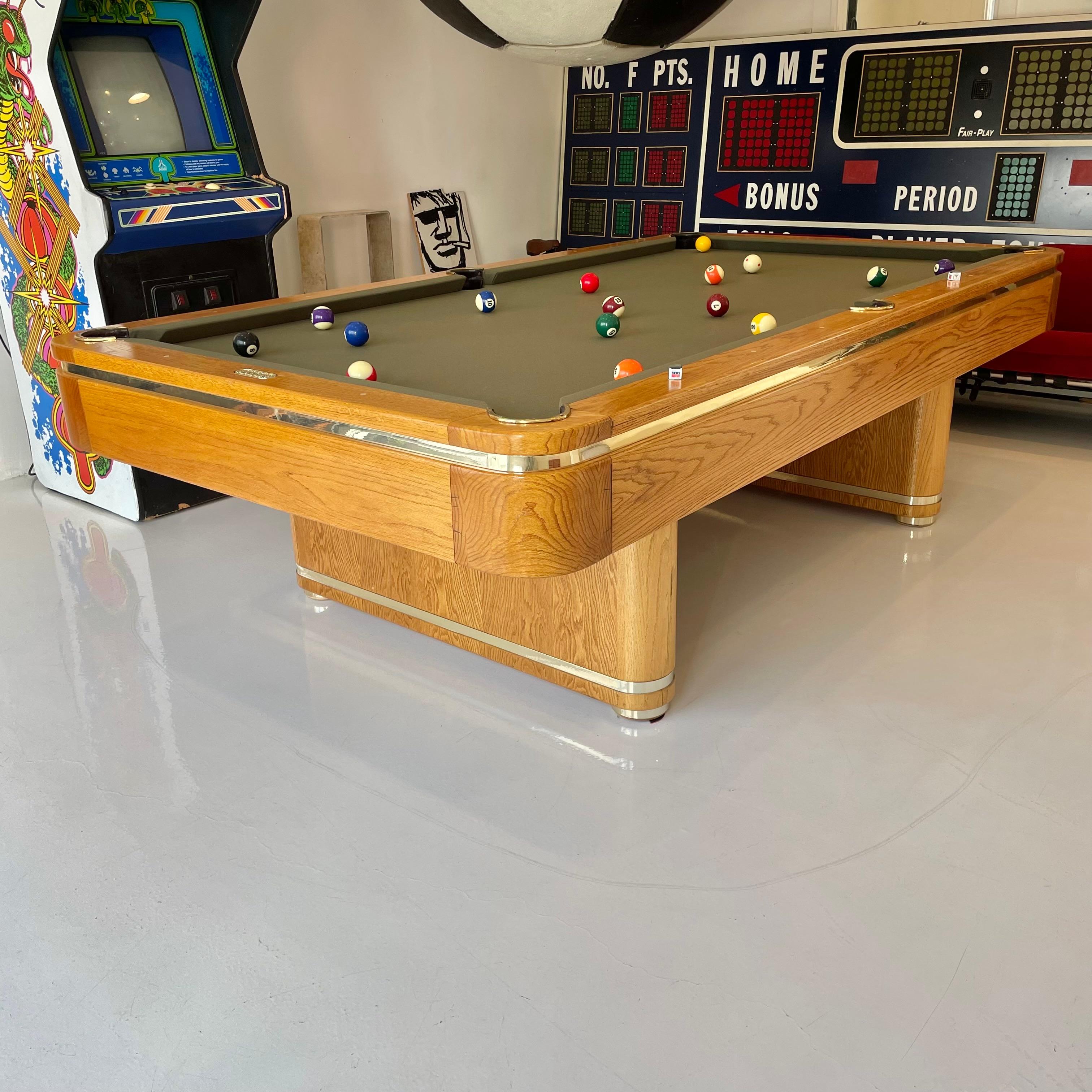 Mid-Century Modern Oak and Brass Golden West Pool Table, 1980s USA