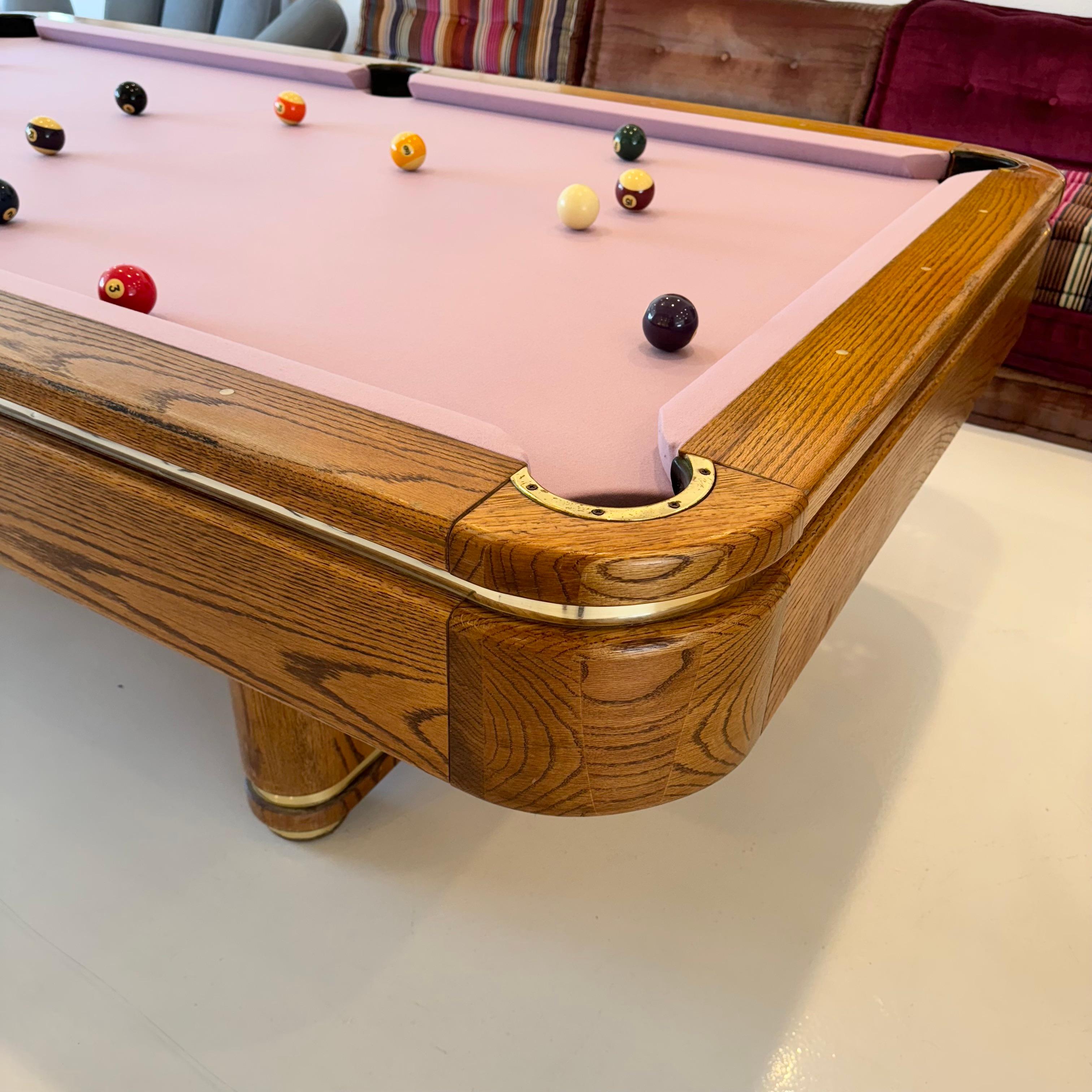 Mid-Century Modern Oak and Brass Golden West Pool Table, 1980s USA For Sale