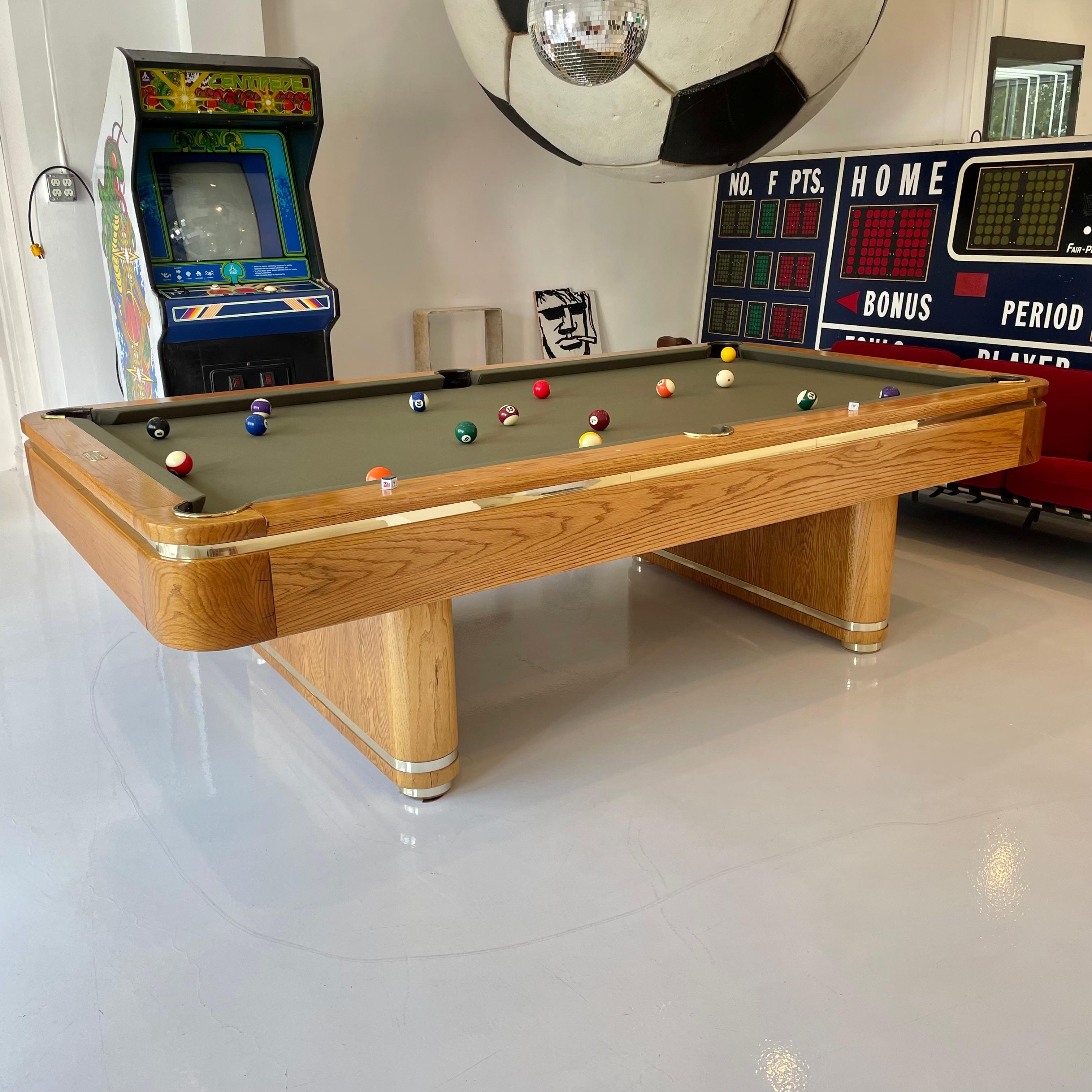 American Oak and Brass Golden West Pool Table, 1980s USA