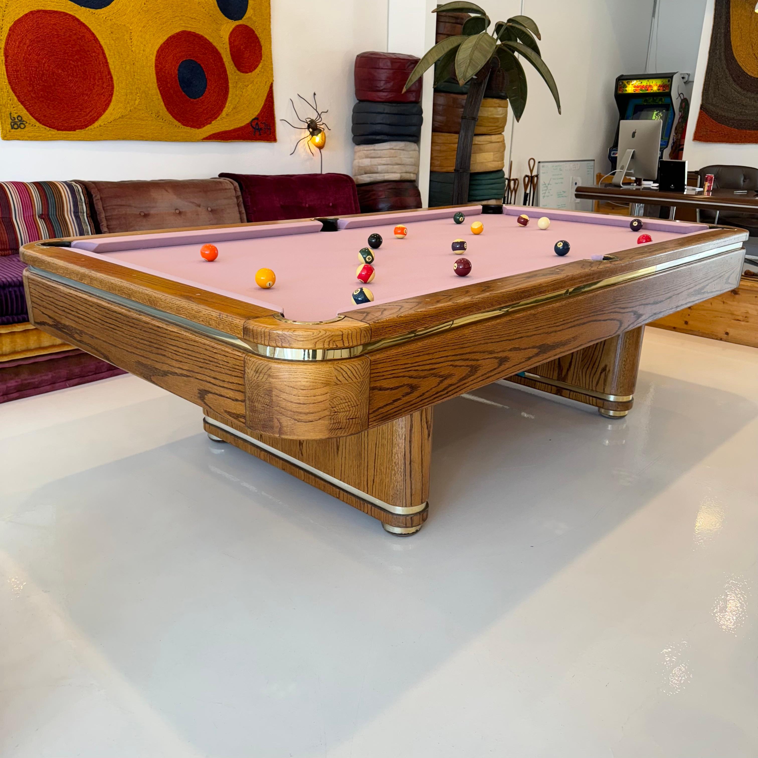American Oak and Brass Golden West Pool Table, 1980s USA For Sale