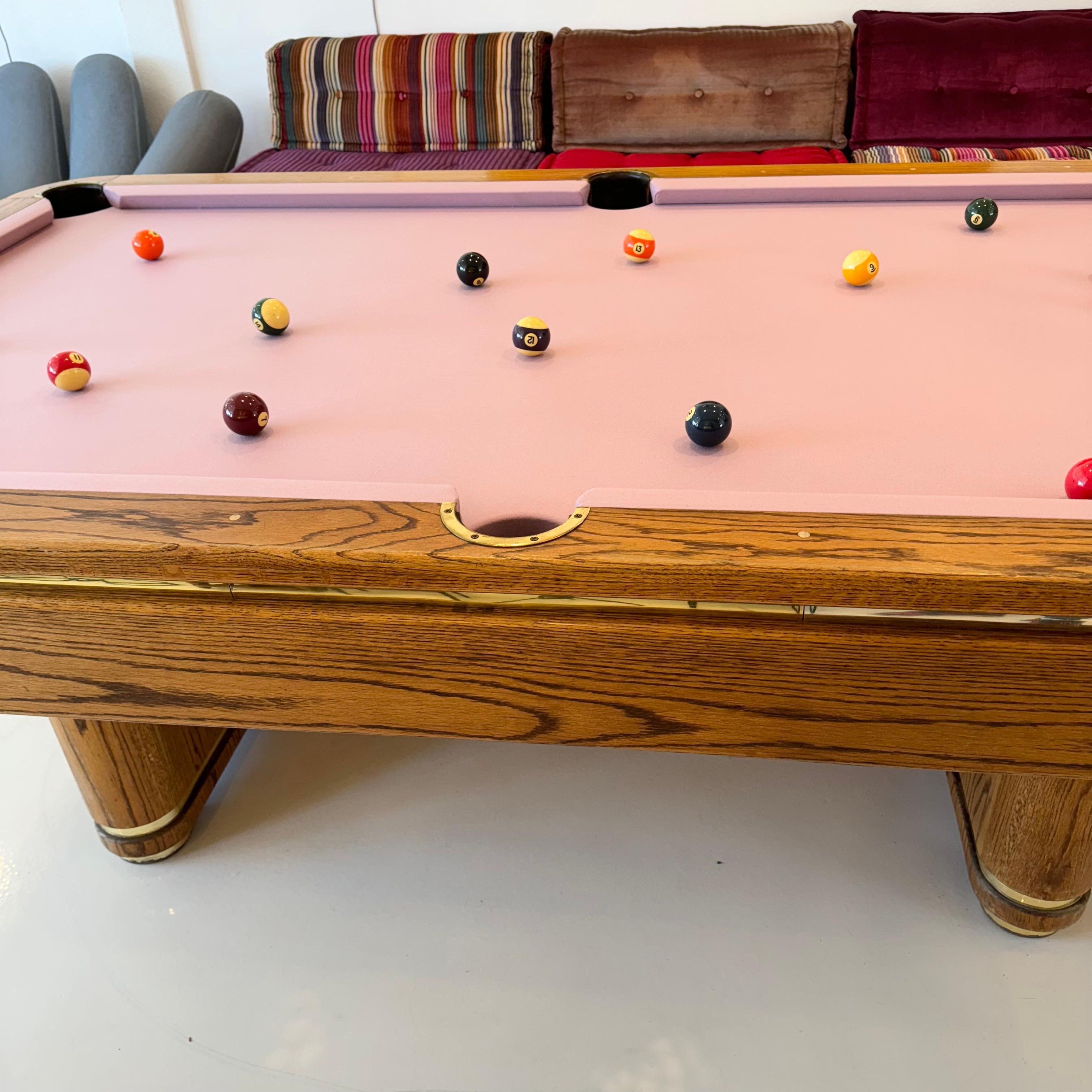 Oak and Brass Golden West Pool Table, 1980s USA For Sale 1