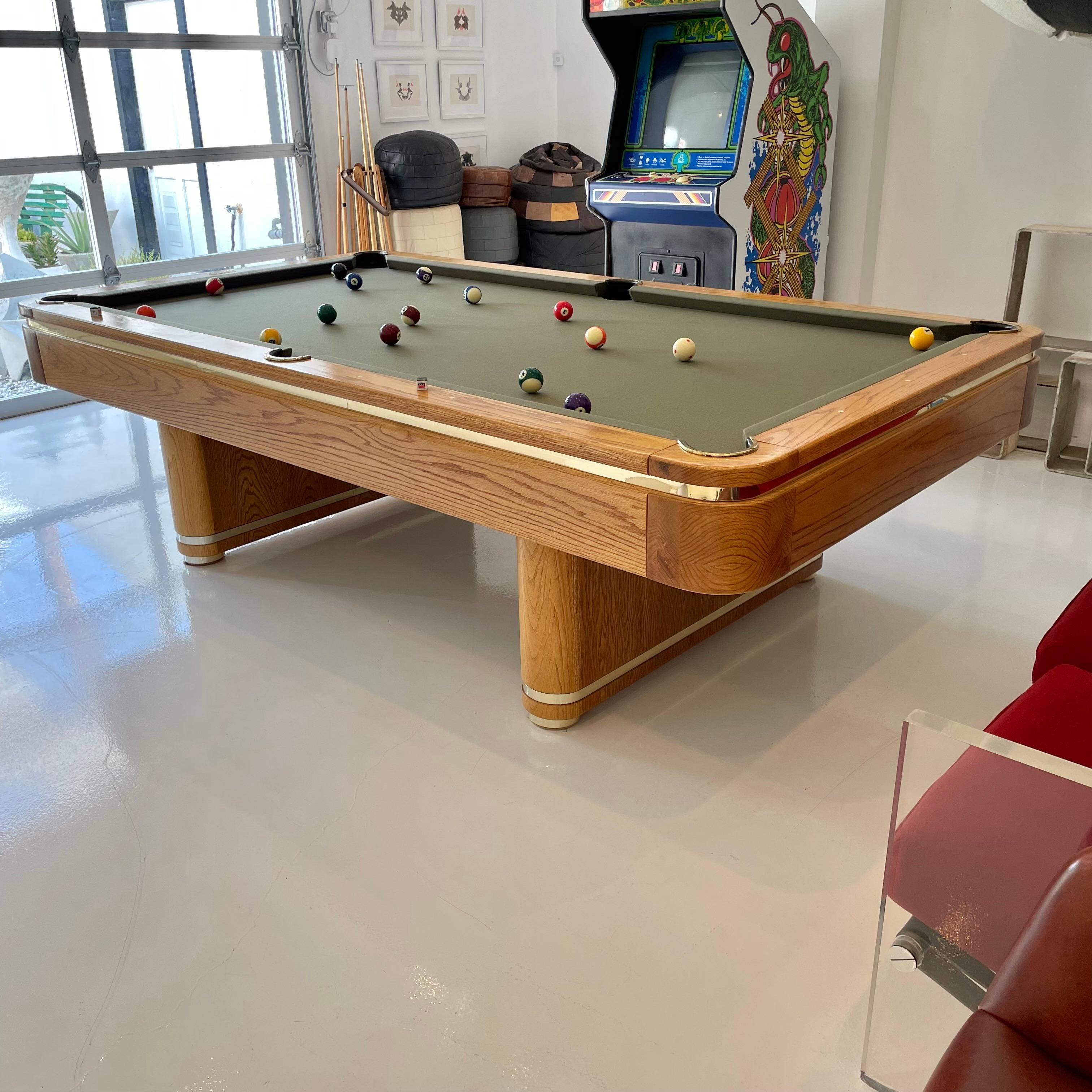 Oak and Brass Golden West Pool Table, 1980s USA 1