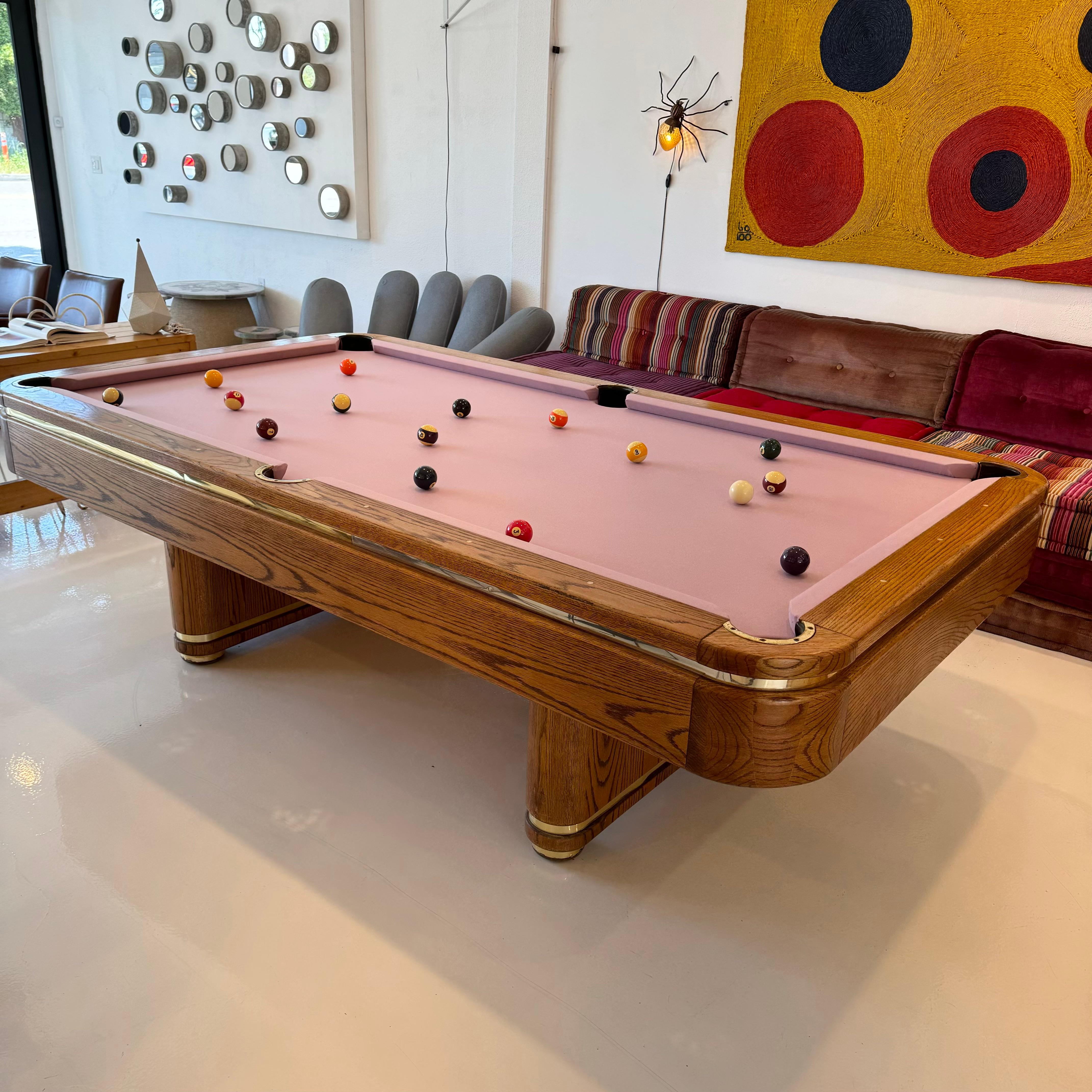 Oak and Brass Golden West Pool Table, 1980s USA For Sale 2