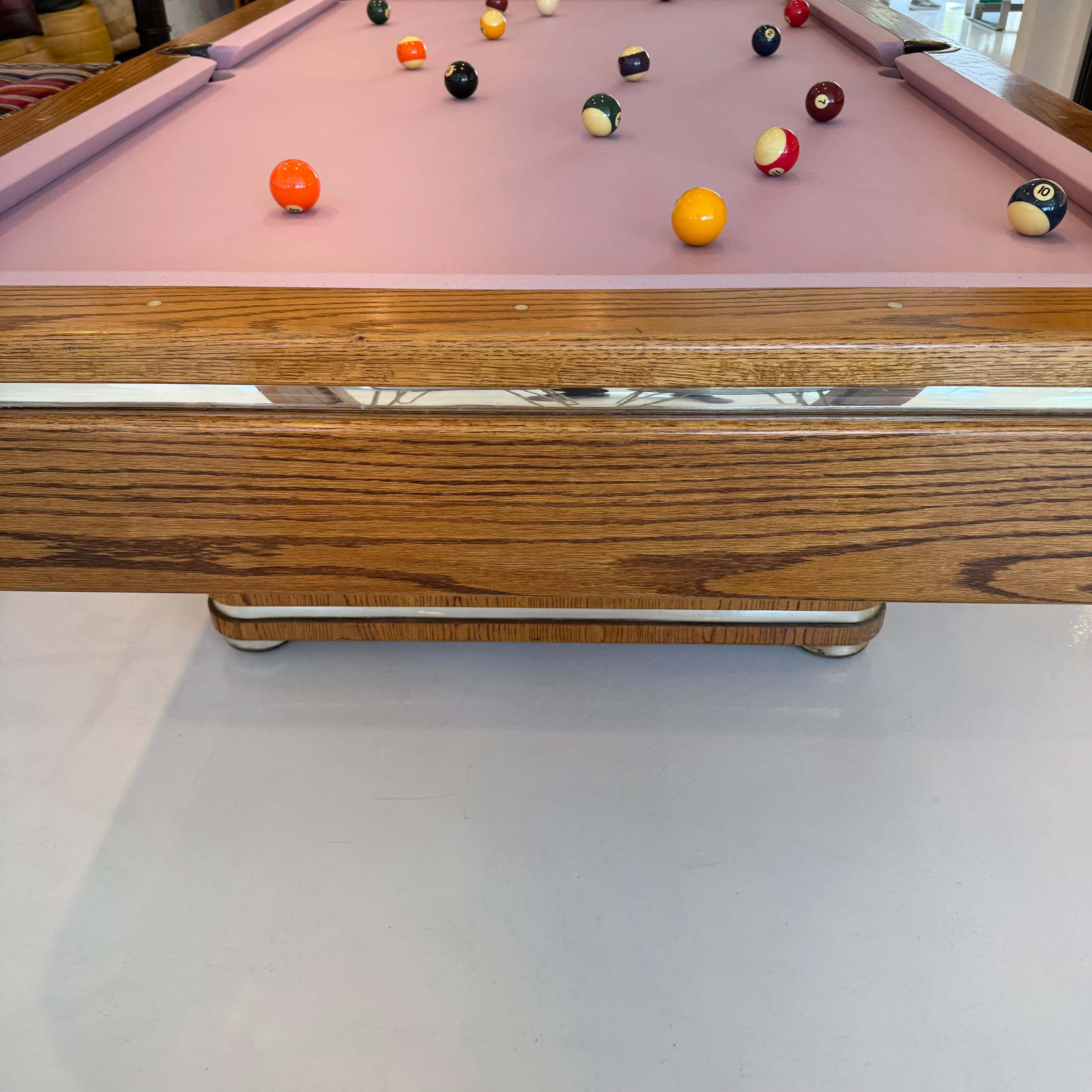 Oak and Brass Golden West Pool Table, 1980s USA For Sale 3