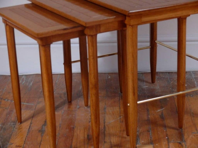 Oak and brass Mid Century Nesting Side Tables For Sale at 1stdibs