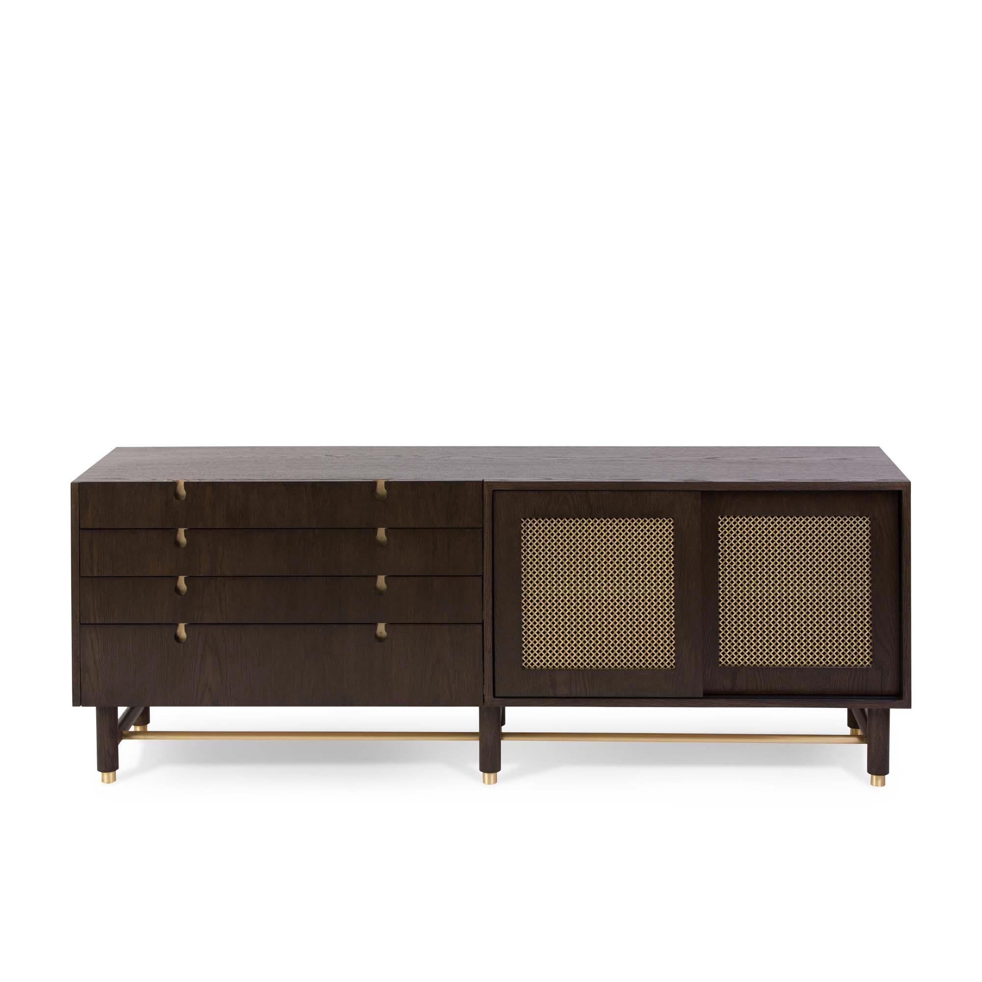 Oak and Brass Niguel Credenza by Lawson-Fenning 1