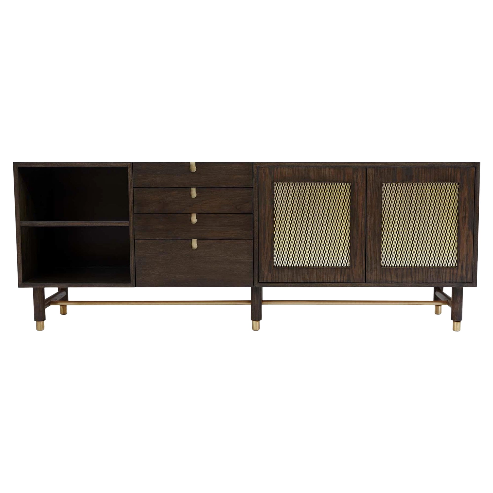 Oak and Brass Niguel Credenza by Lawson-Fenning For Sale