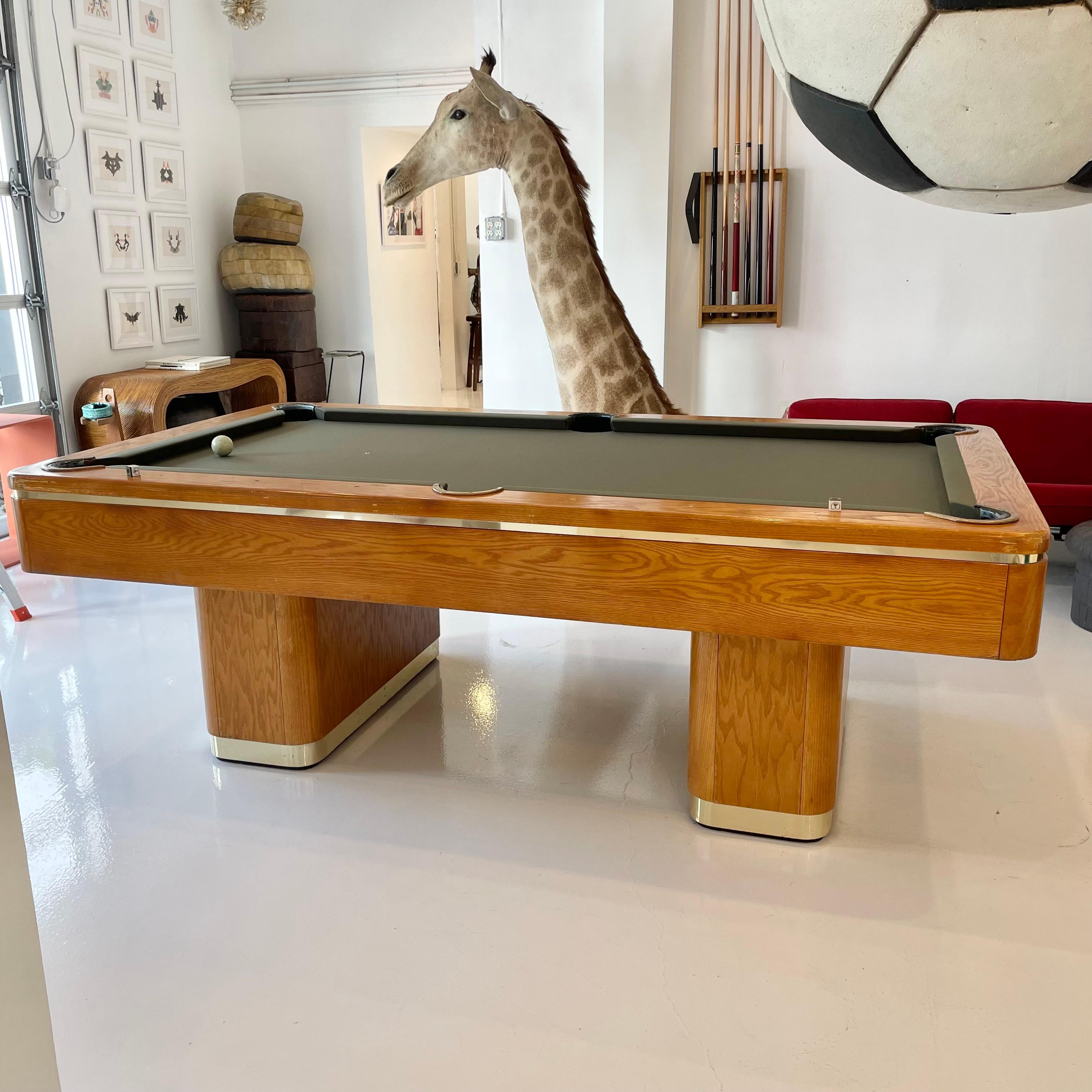 Mid-Century Modern Oak and Brass Pool Table, 1980s USA