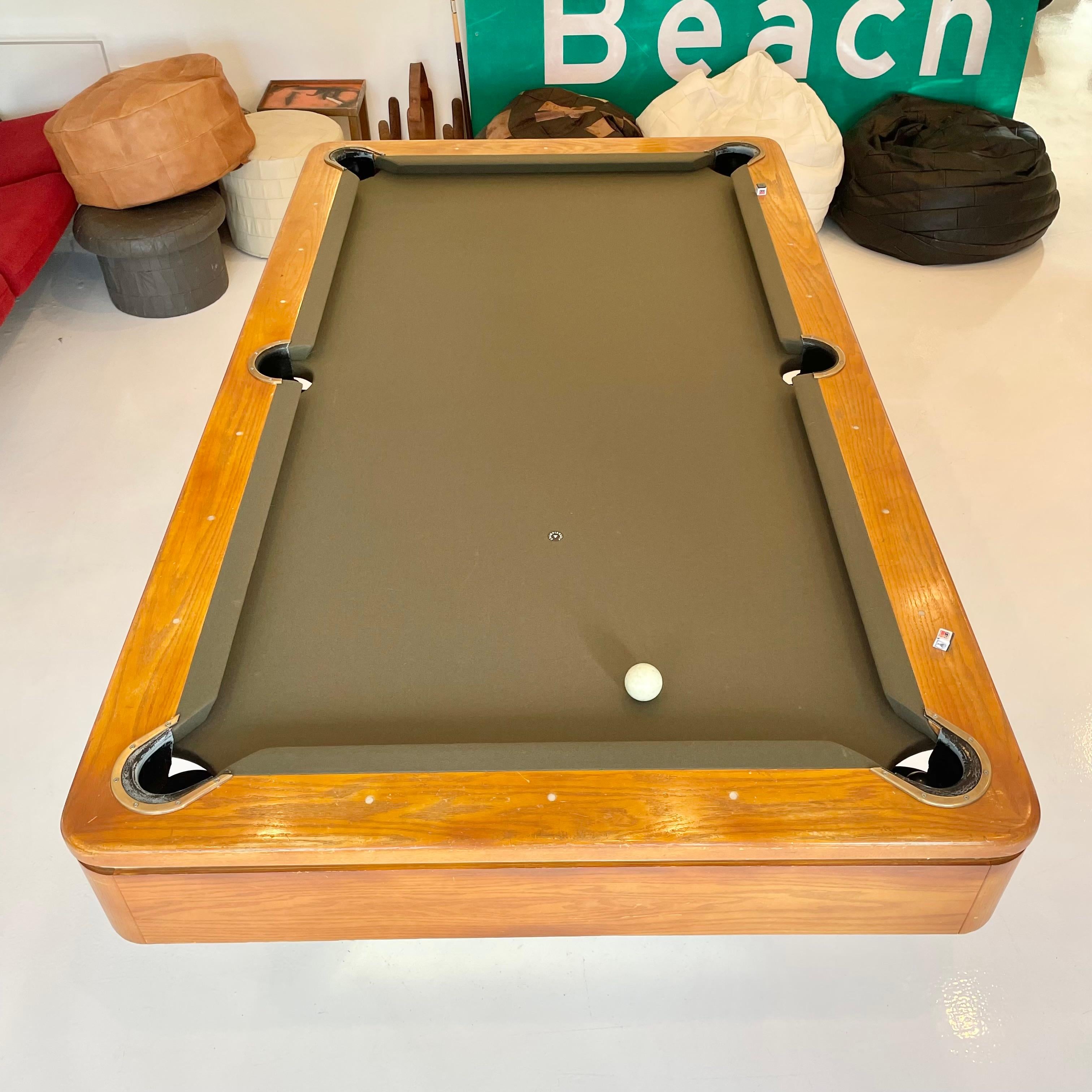 Late 20th Century Oak and Brass Pool Table, 1980s USA