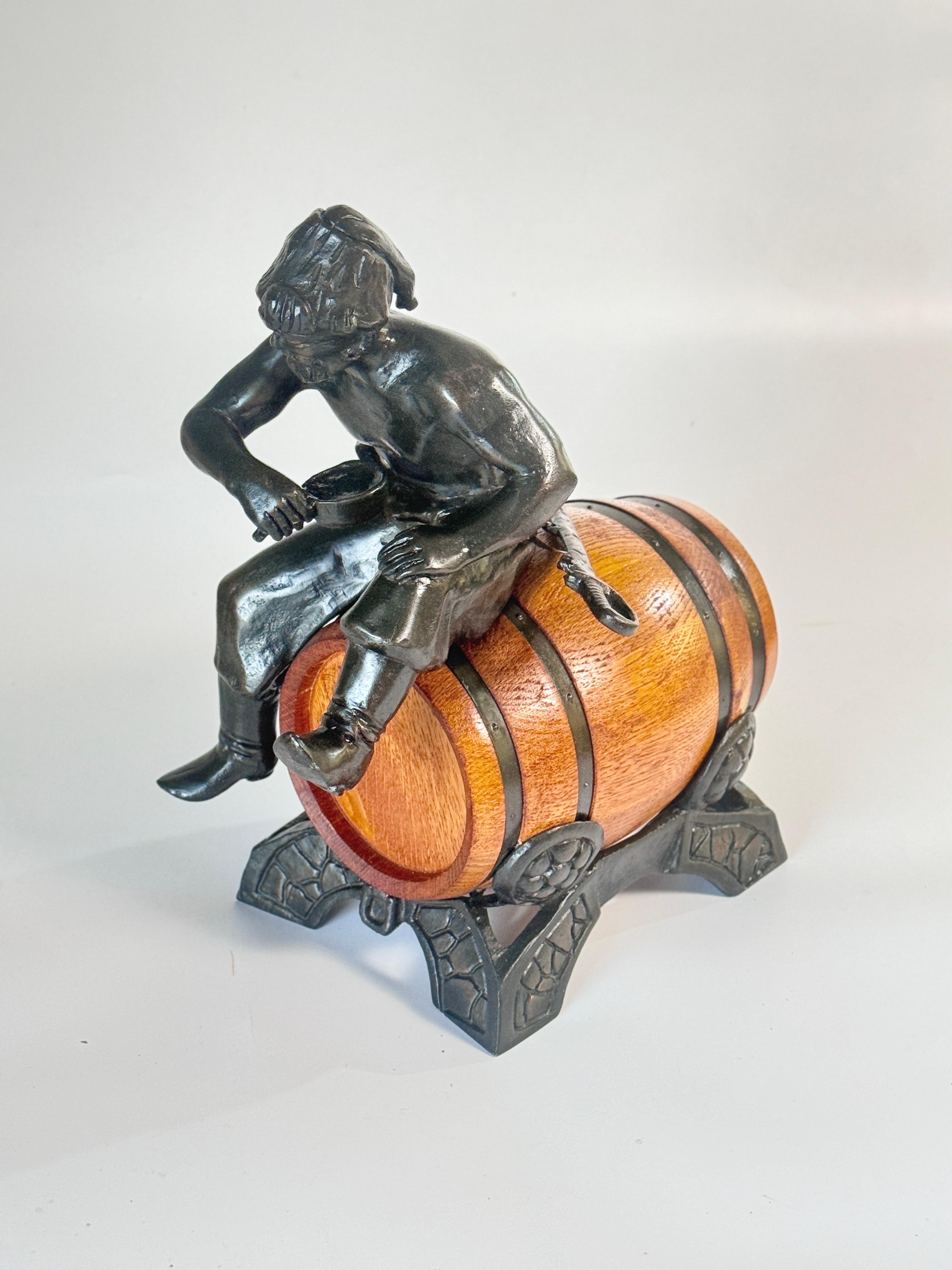 Oak and Brass Sailor’s Rum Barrel with Bronze sculpture of a Russian Cossack For Sale 11