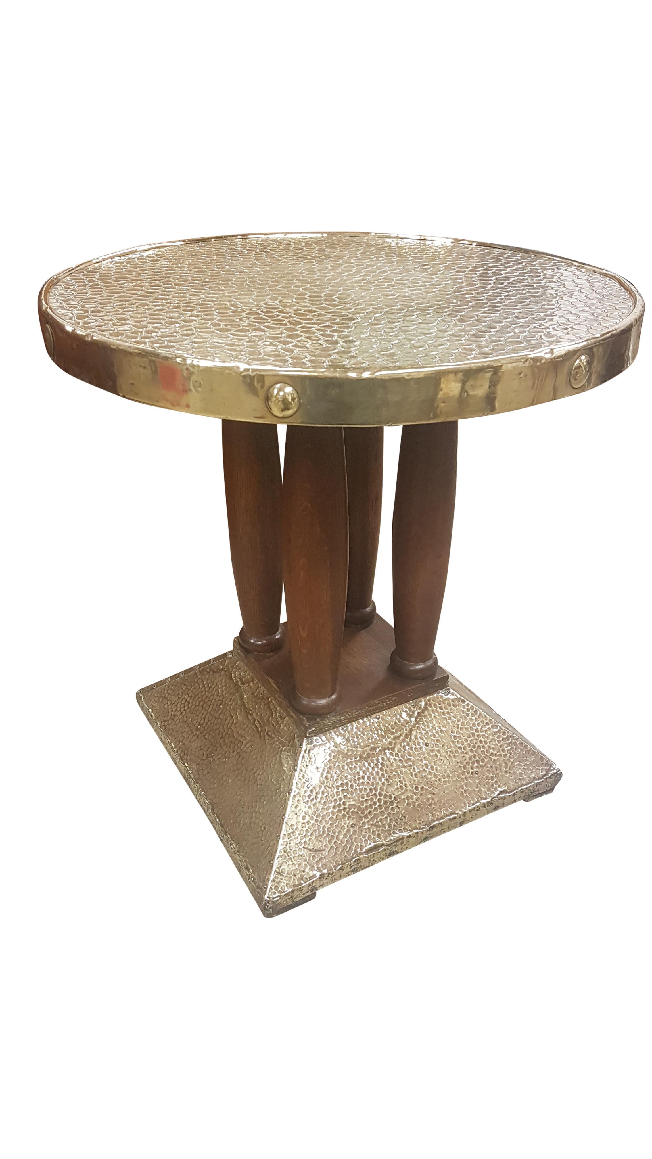 Vienna Secession Oak and Brass Secessionist Table in the Manner of Josef Hoffmann For Sale