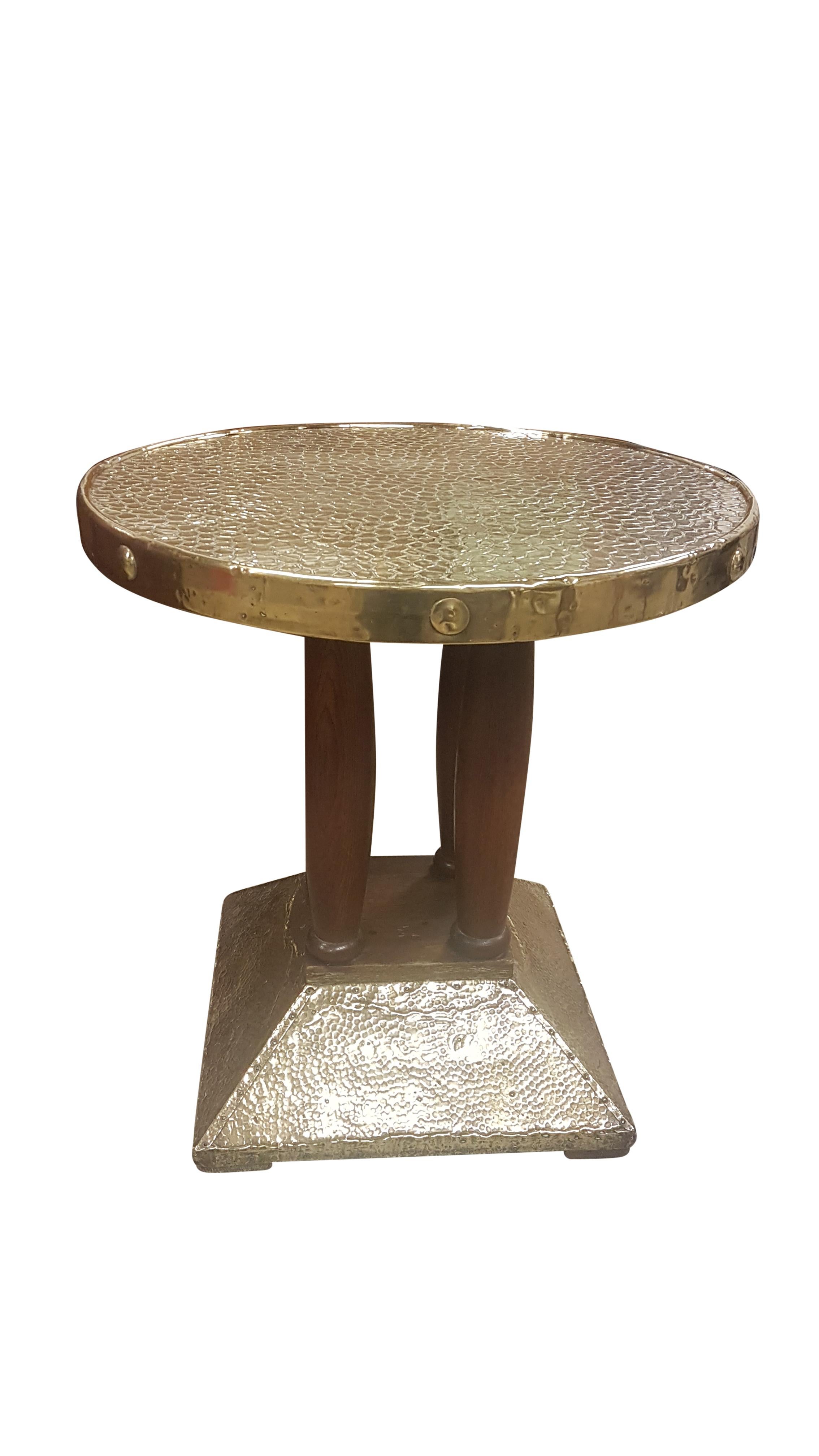 Austrian Oak and Brass Secessionist Table in the Manner of Josef Hoffmann For Sale