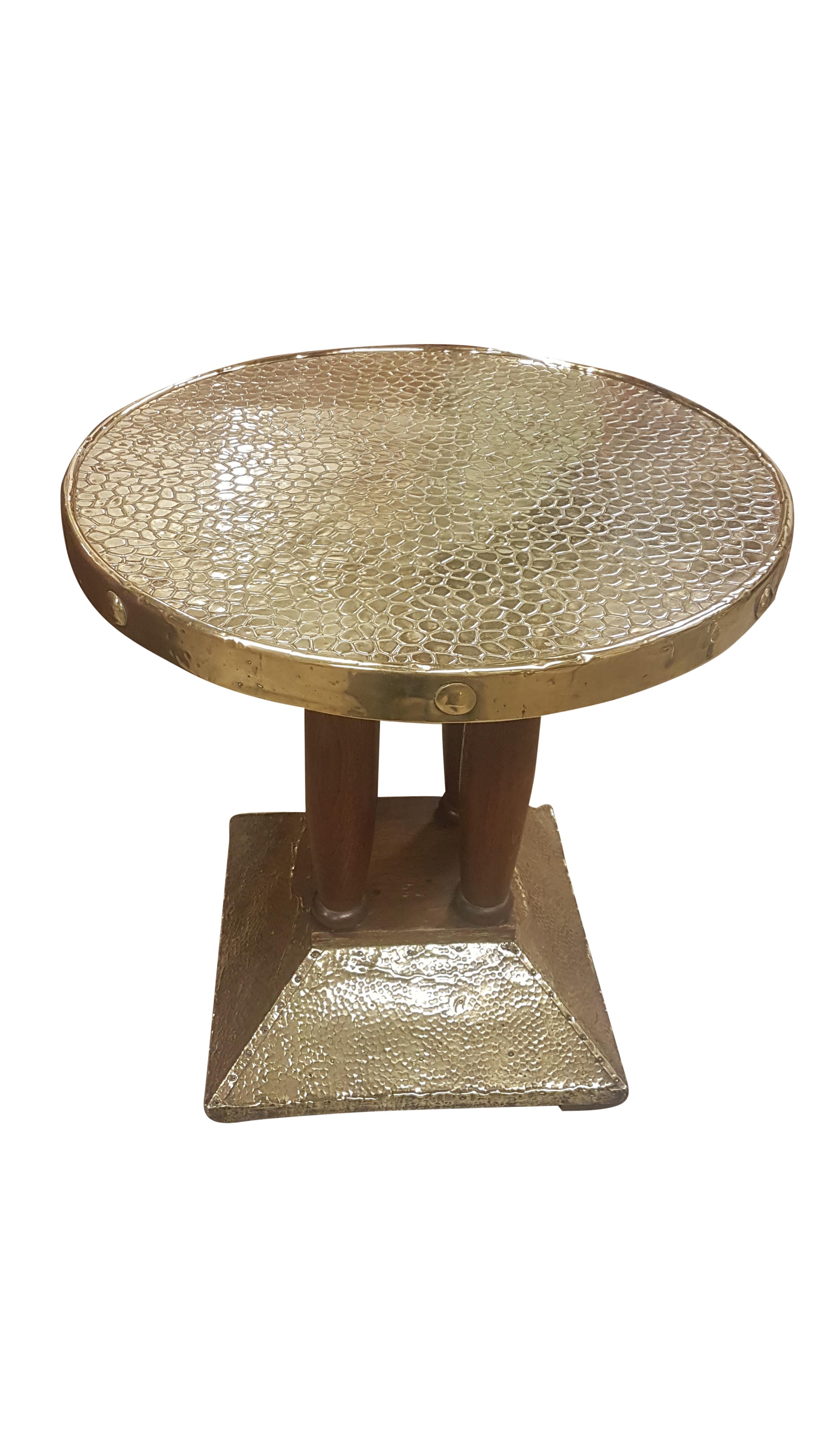 Burnished Oak and Brass Secessionist Table in the Manner of Josef Hoffmann For Sale