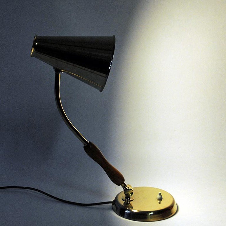 Swedish Oak and Brass Table and Desk Lamp by ASEA, Sweden, 1950s For Sale