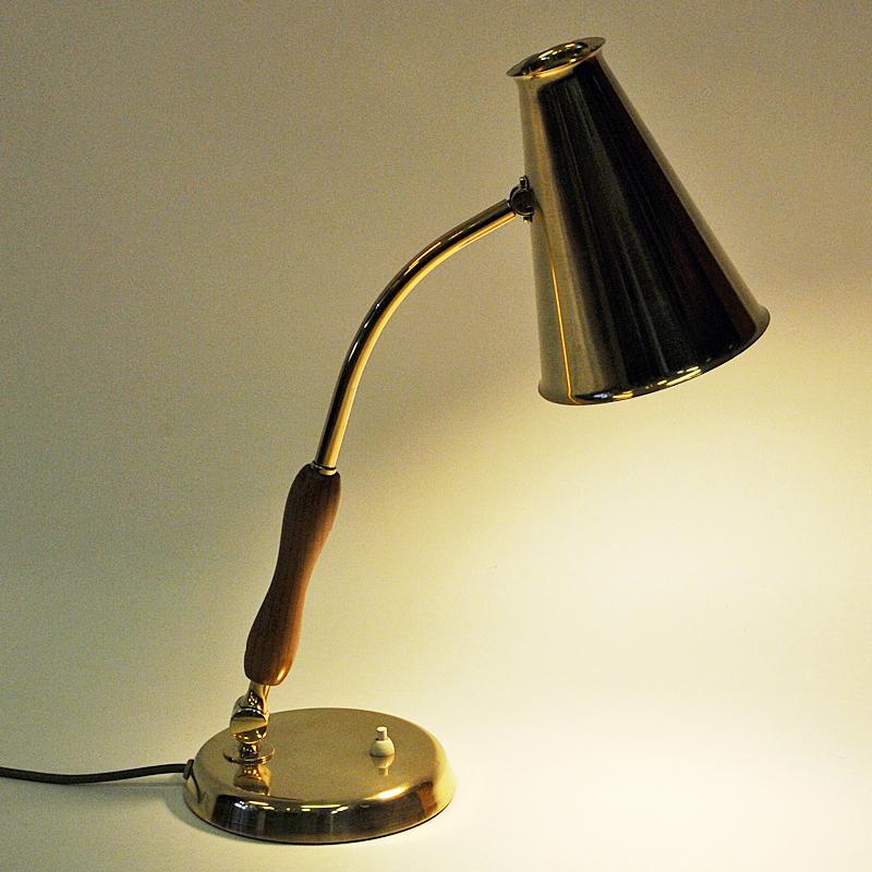 Mid-20th Century Oak and Brass Table and Desk Lamp by ASEA, Sweden, 1950s
