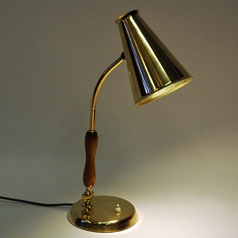 Oak and Brass Table and Desk Lamp by ASEA, Sweden, 1950s 1