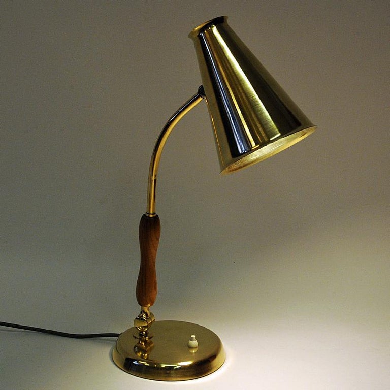 Mid-20th Century Oak and Brass Table and Desk Lamp by ASEA, Sweden, 1950s For Sale