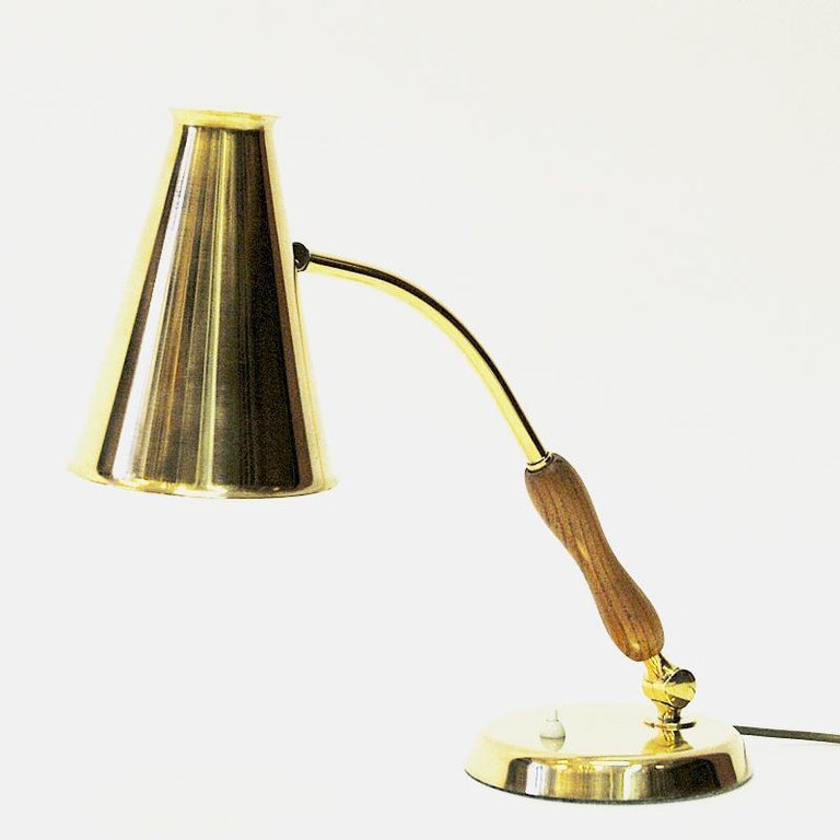 Oak and Brass Table and Desk Lamp by ASEA, Sweden, 1950s For Sale 2