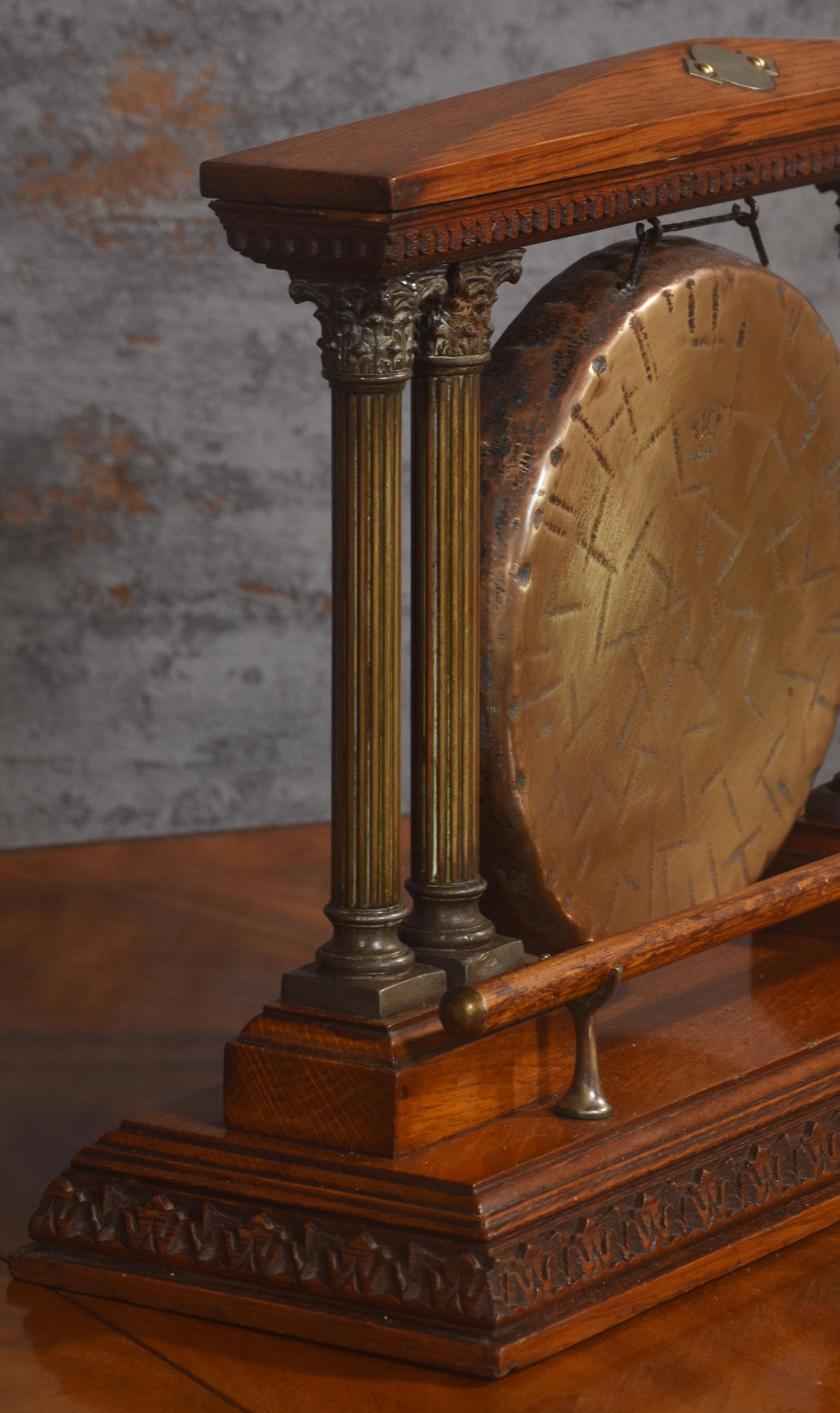 20th Century Oak and brass table gong