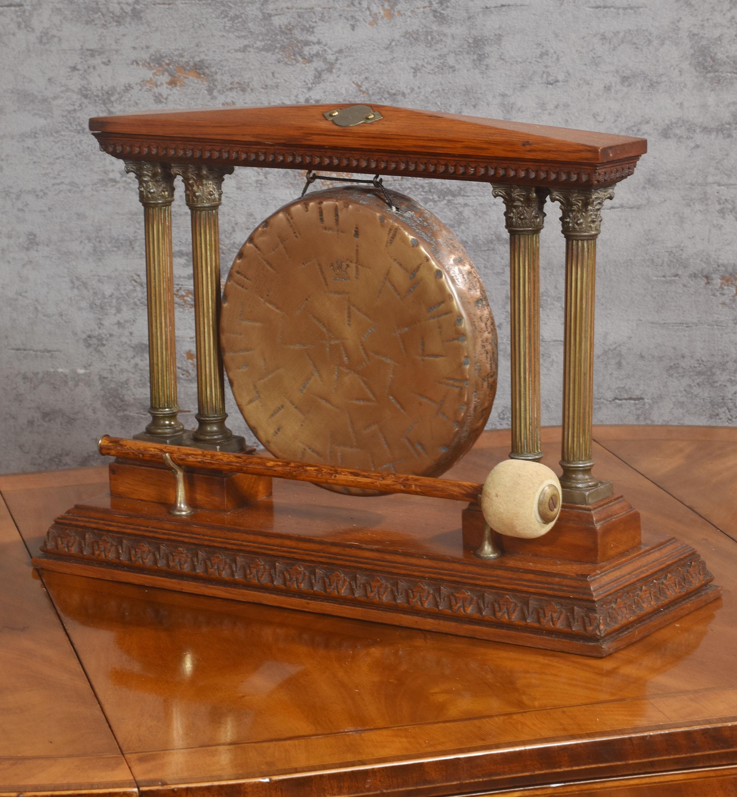 Oak and brass table gong 1