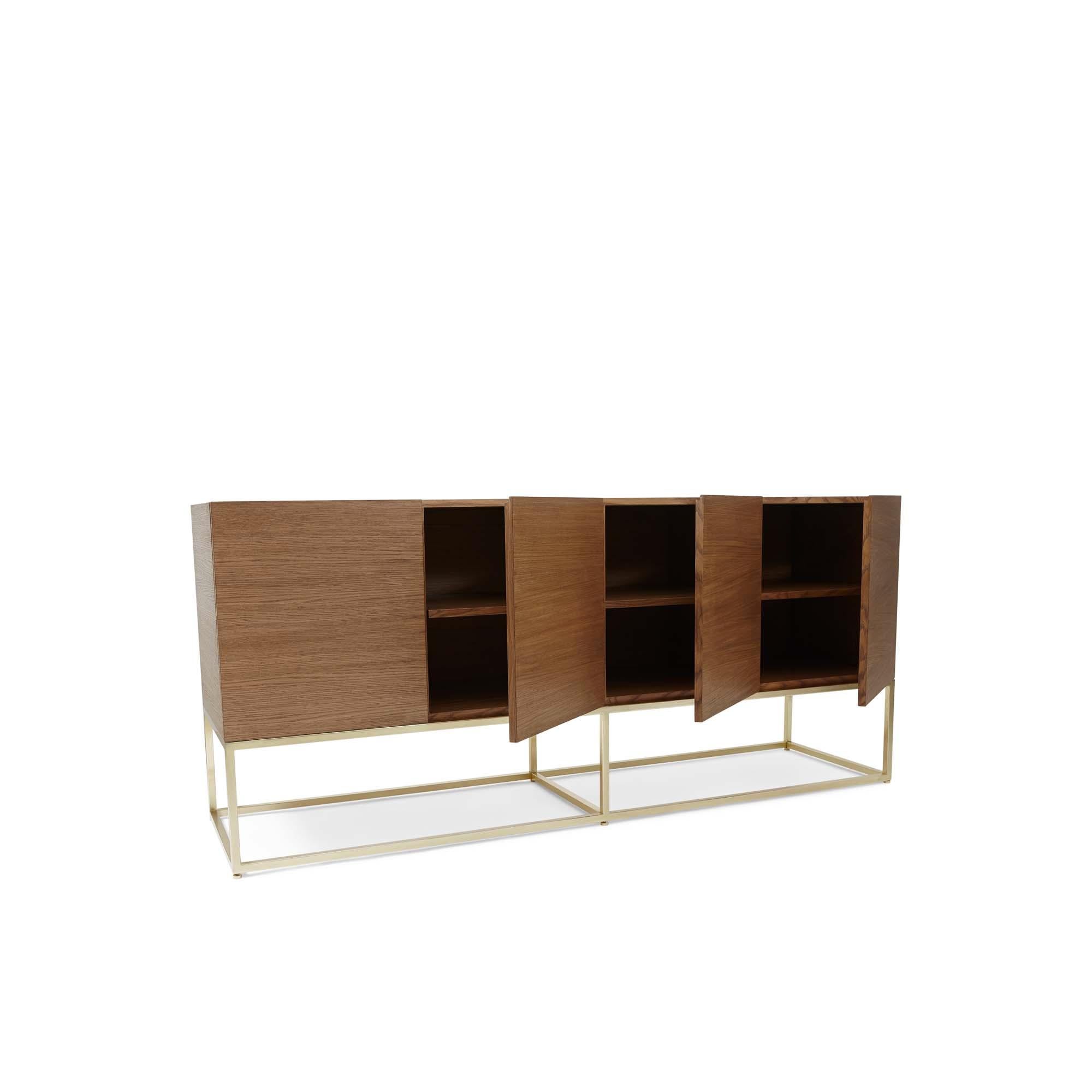 Mid-Century Modern Oak and Brass Thin Frame Cabinet by Lawson-Fenning