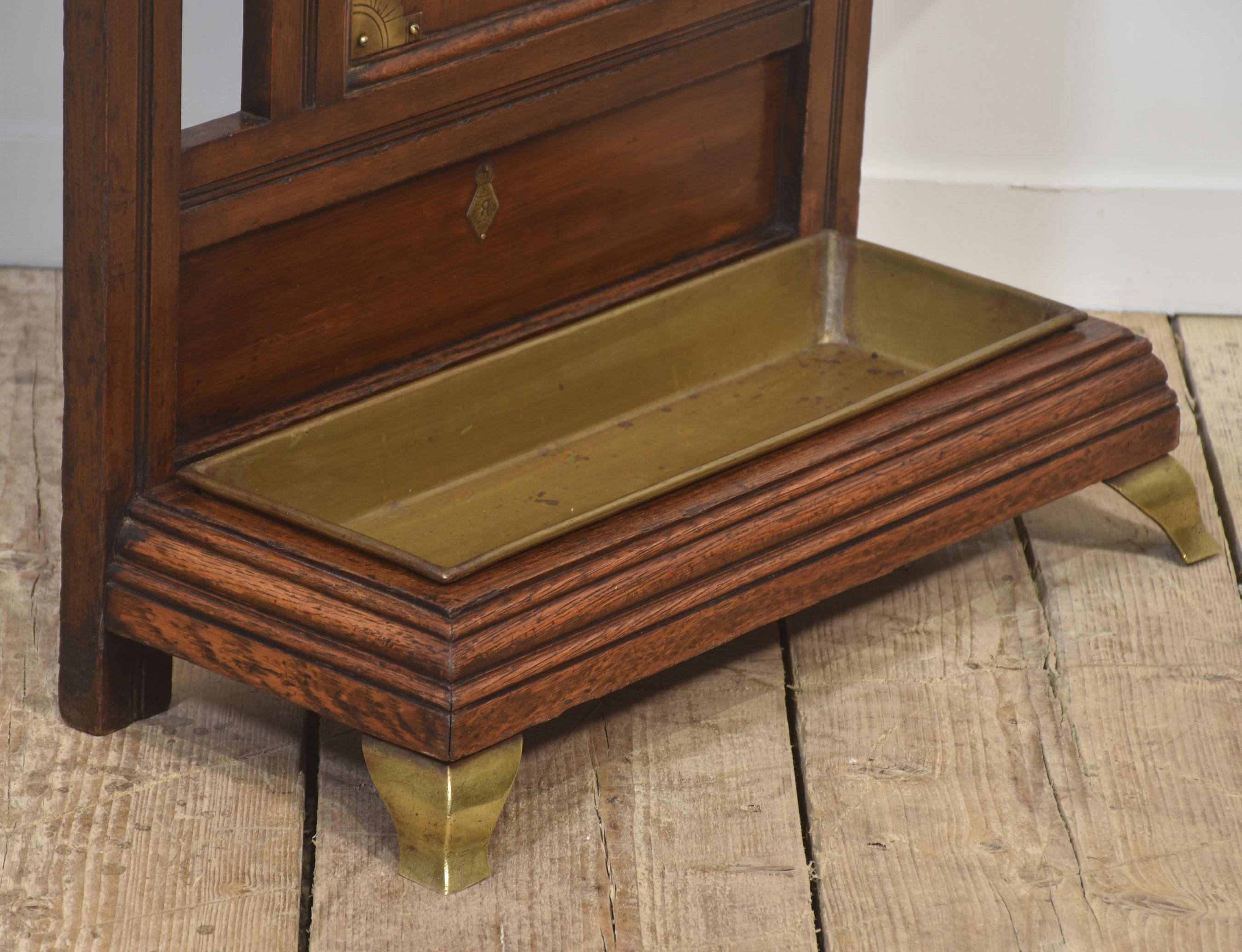 Oak and brass umbrella stand For Sale 5