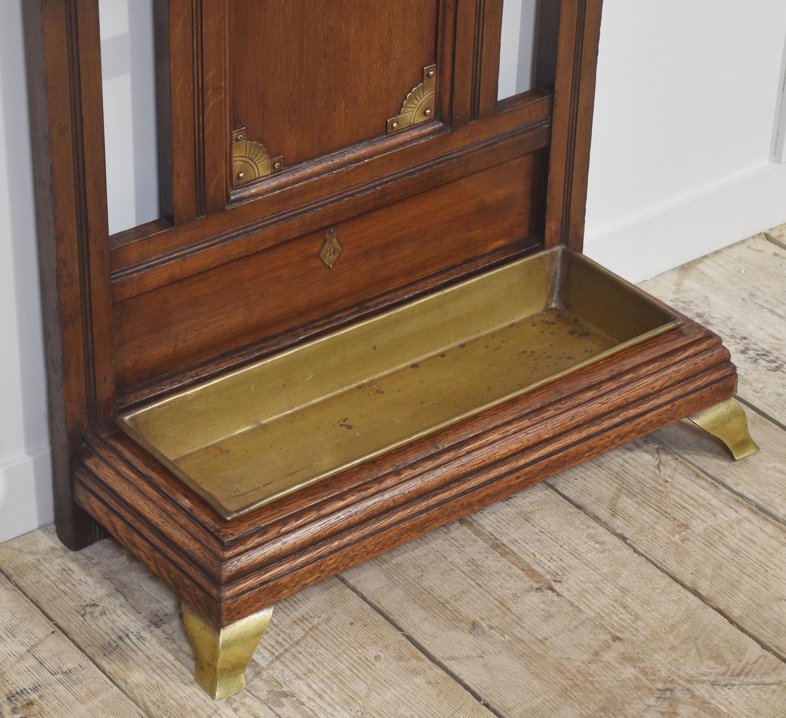 Oak and brass umbrella stand For Sale 2