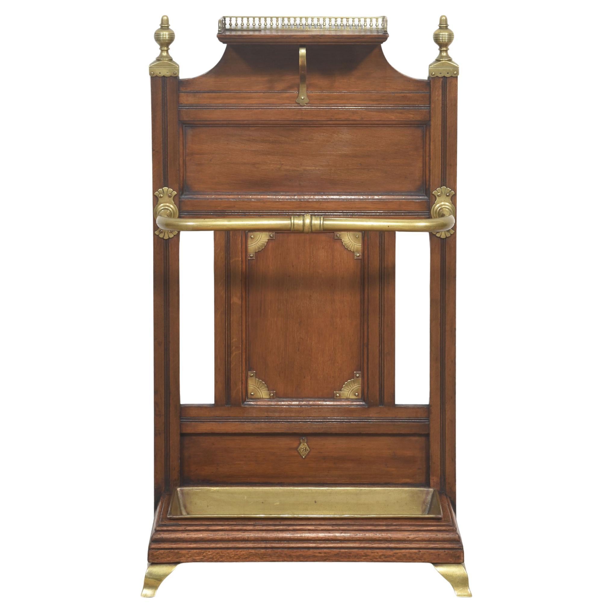 Oak and brass umbrella stand For Sale