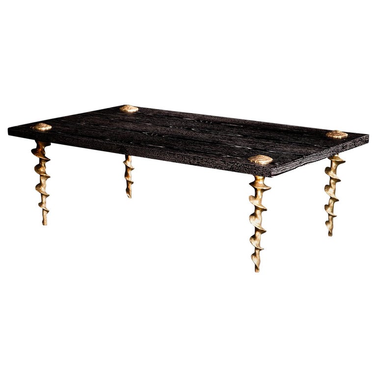 Oak and Bronze Coffee Table by Franck Evennou, France, 2020 For Sale