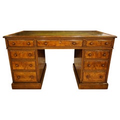 Oak and Burr Walnut Pedestal Desk