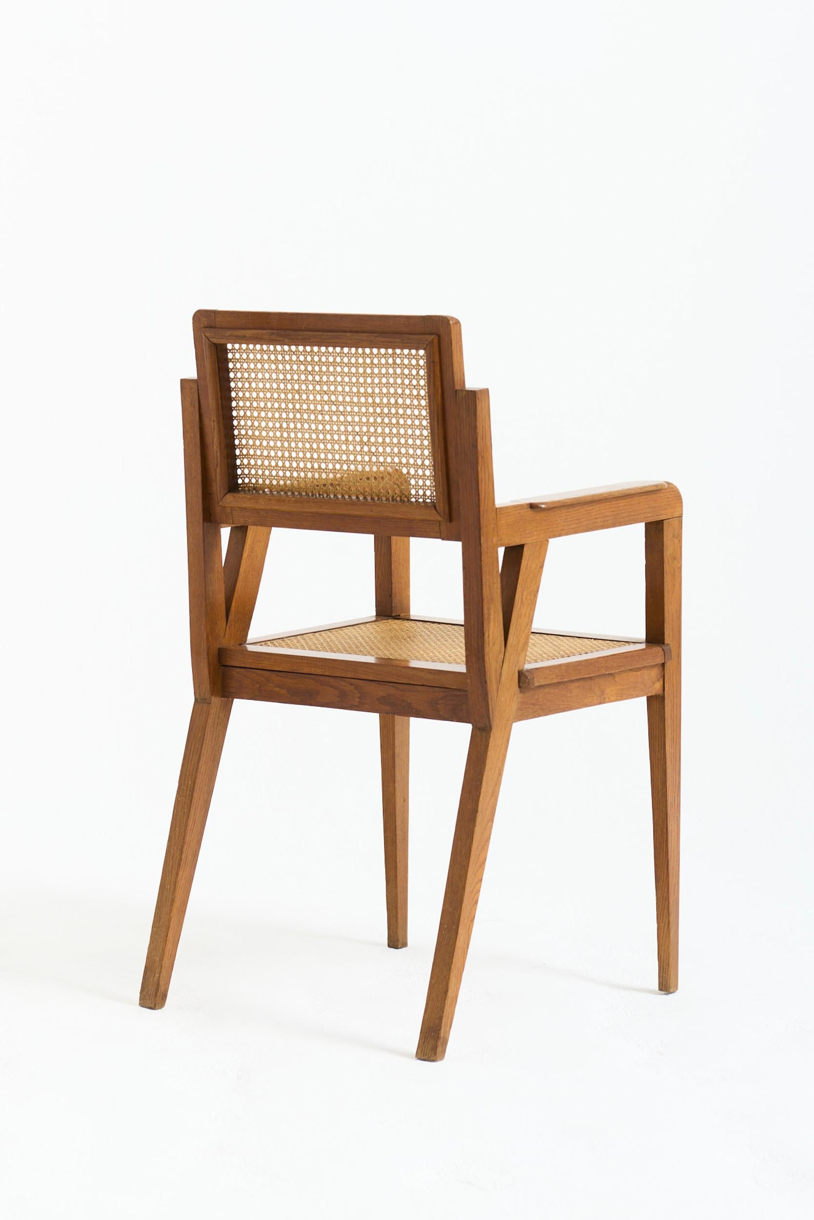 French Oak and Cane Armchair For Sale