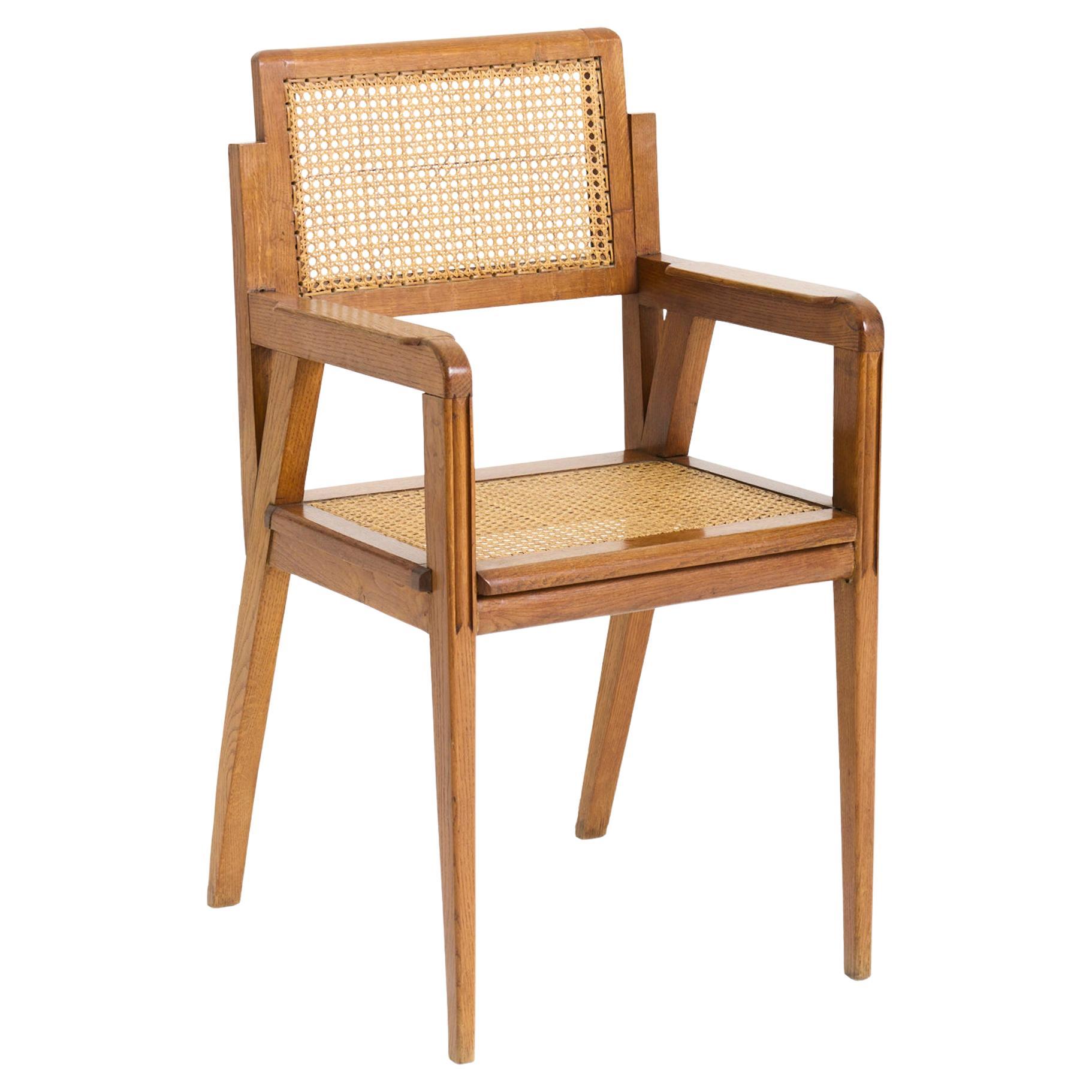 Oak and Cane Armchair For Sale