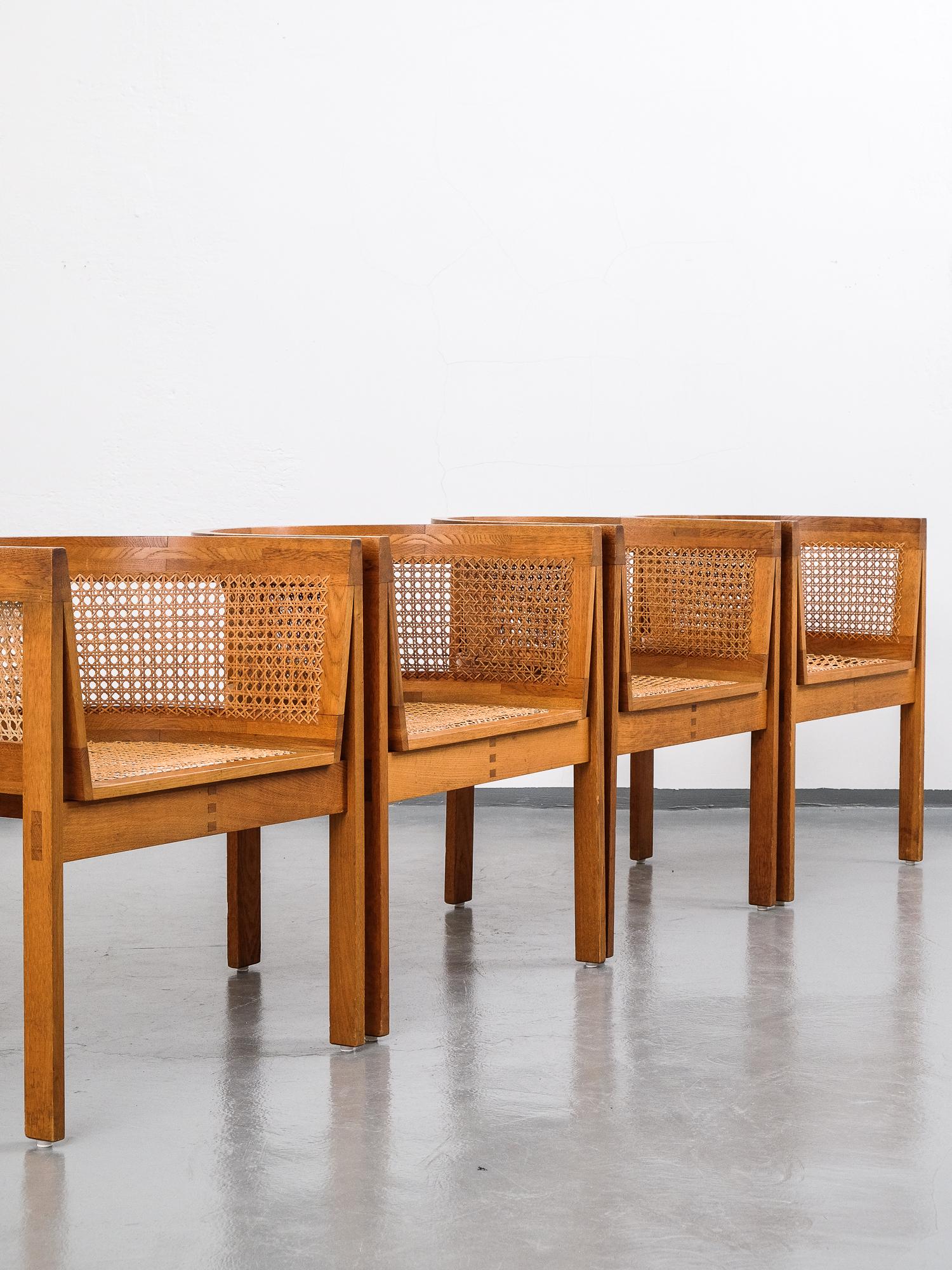 Oak and Cane Armchairs 'Model 5' by Ilse Rix for Uldum Møbelfabrik 1961 Set of 8 7