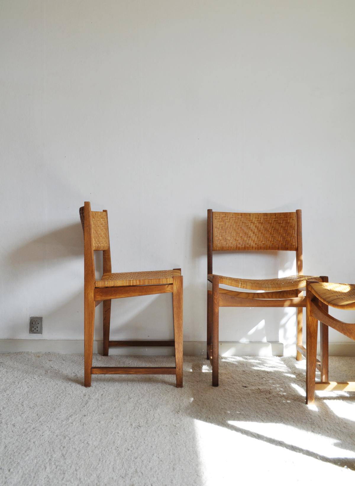 Scandinavian Modern Oak and Cane Dining Chair by Peter Hvidt & Orla Mølgaard-Nielsen For Sale