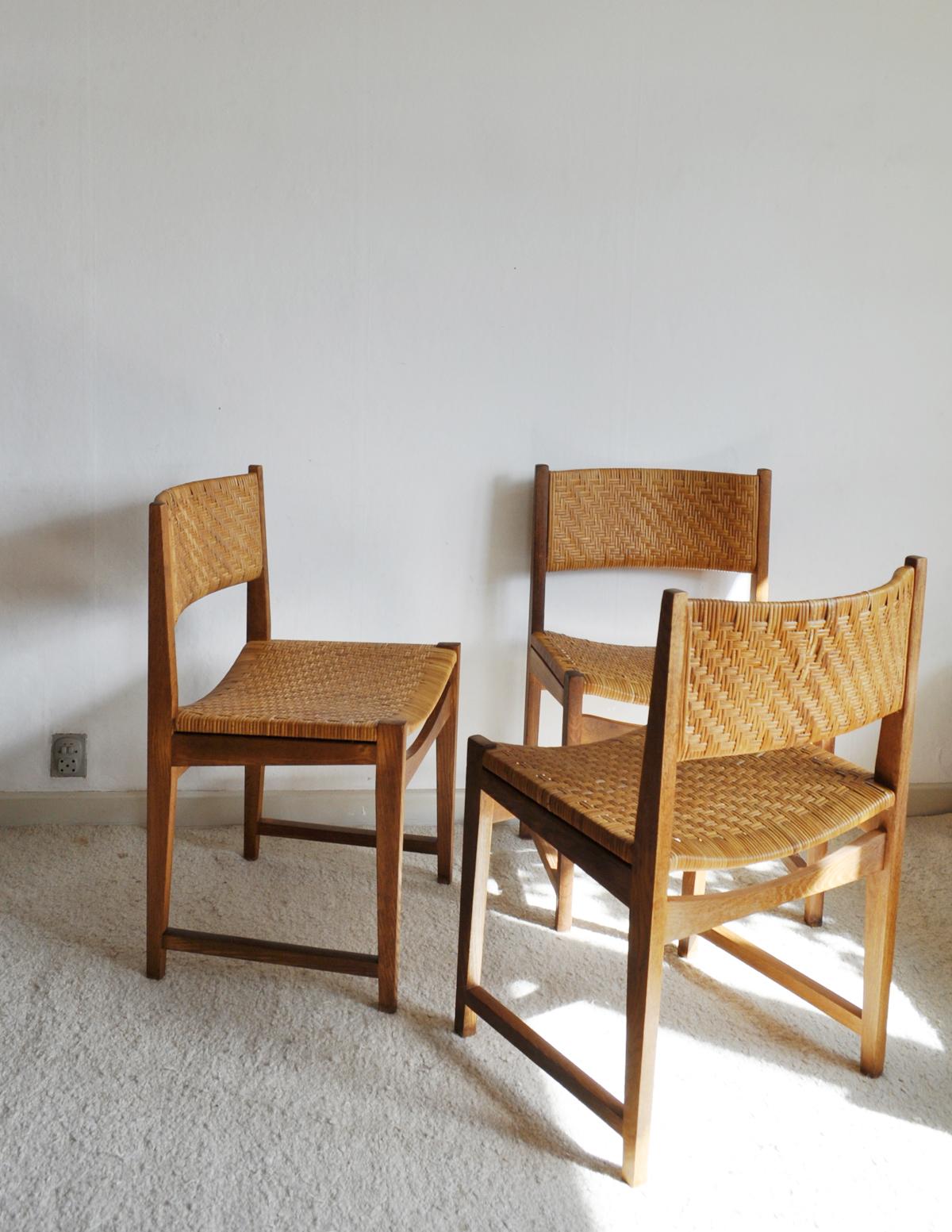 Oak and Cane Dining Chair by Peter Hvidt & Orla Mølgaard-Nielsen In Good Condition For Sale In Vordingborg, DK